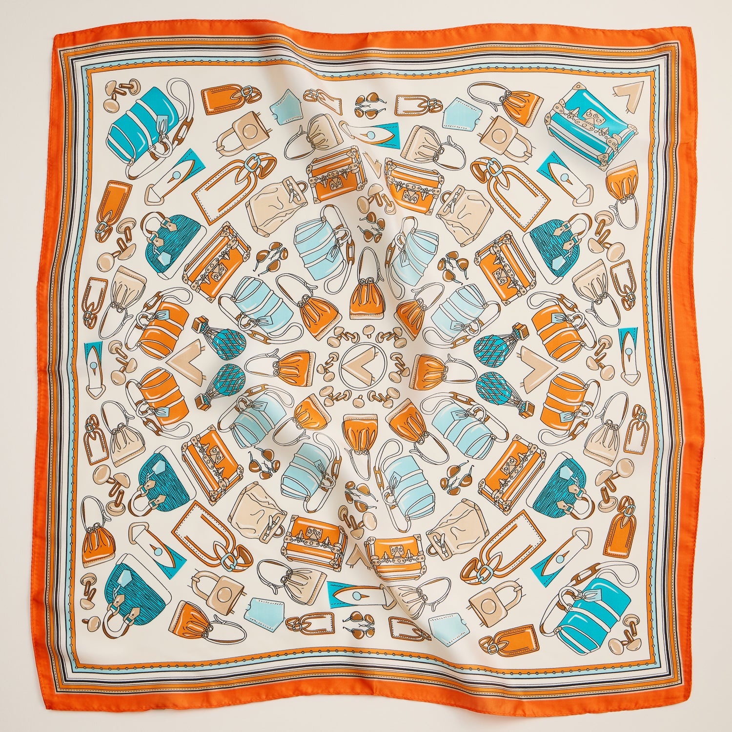 Handbag Motif Square Scarf – Fashion-Inspired Design in Silk-Feel Fabric