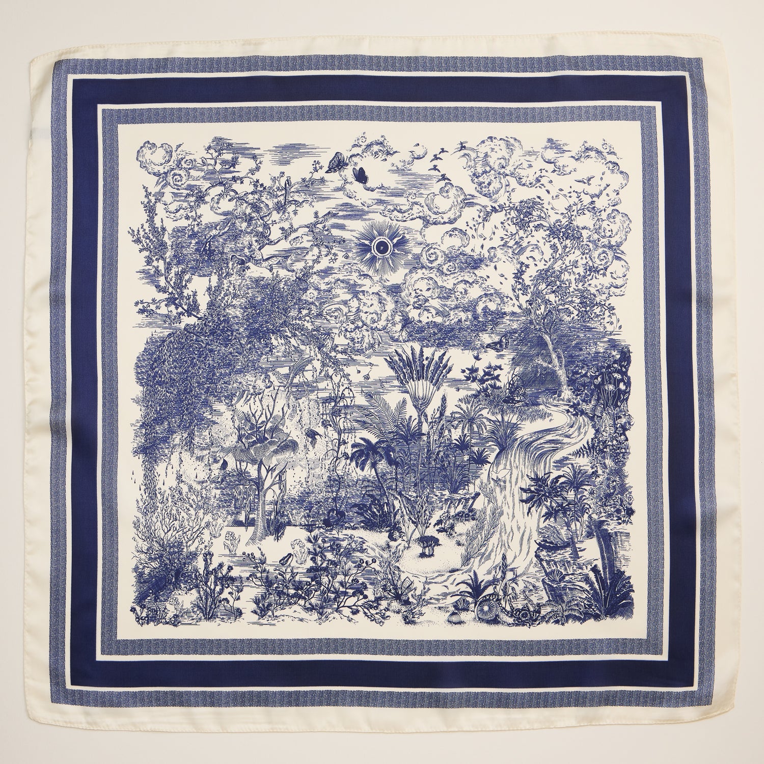 Elegant Toile Print Scarf – Vintage-Inspired Square Scarf with Silk Texture