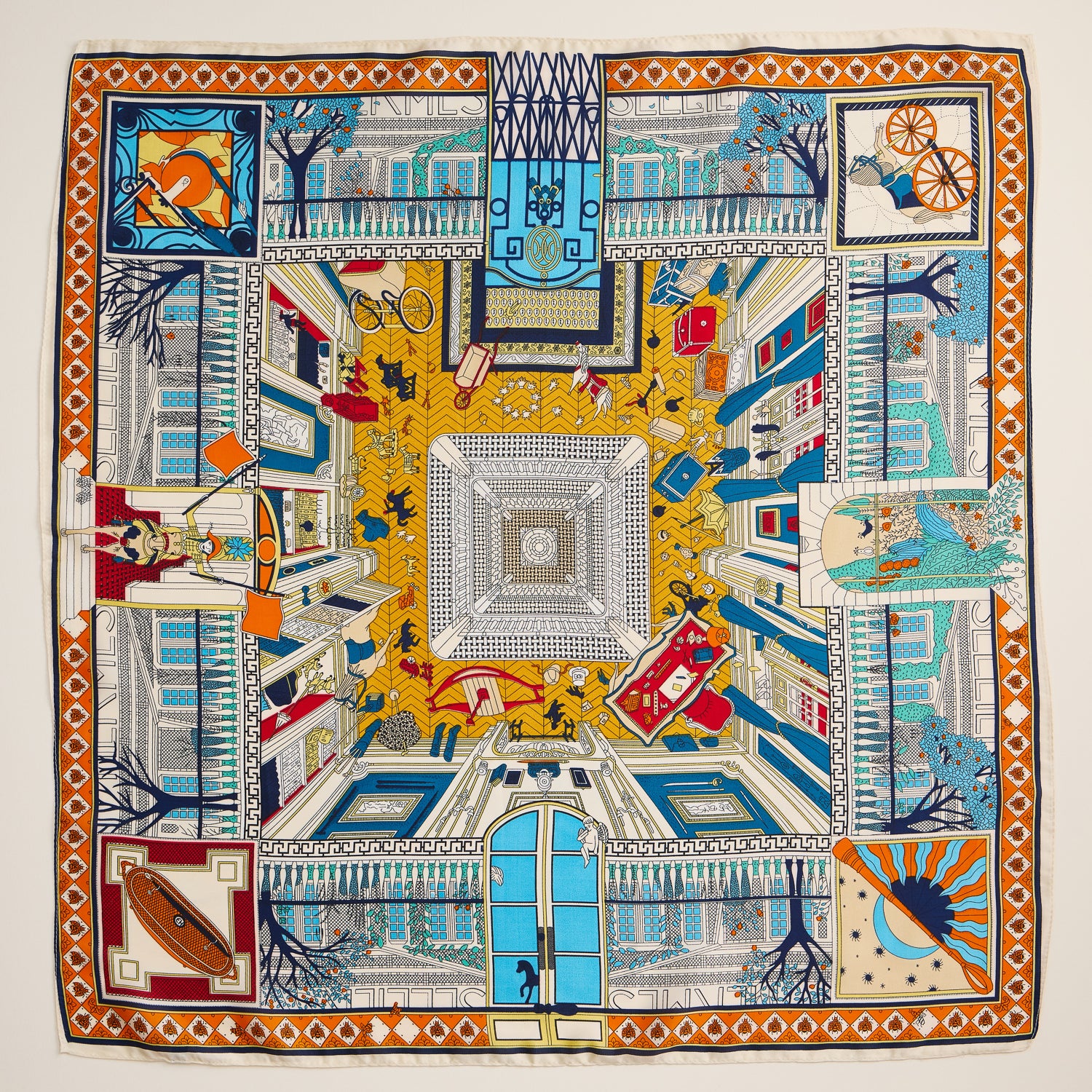 Architectural Print Silk-Feel Scarf – Bold & Artistic Square Scarf