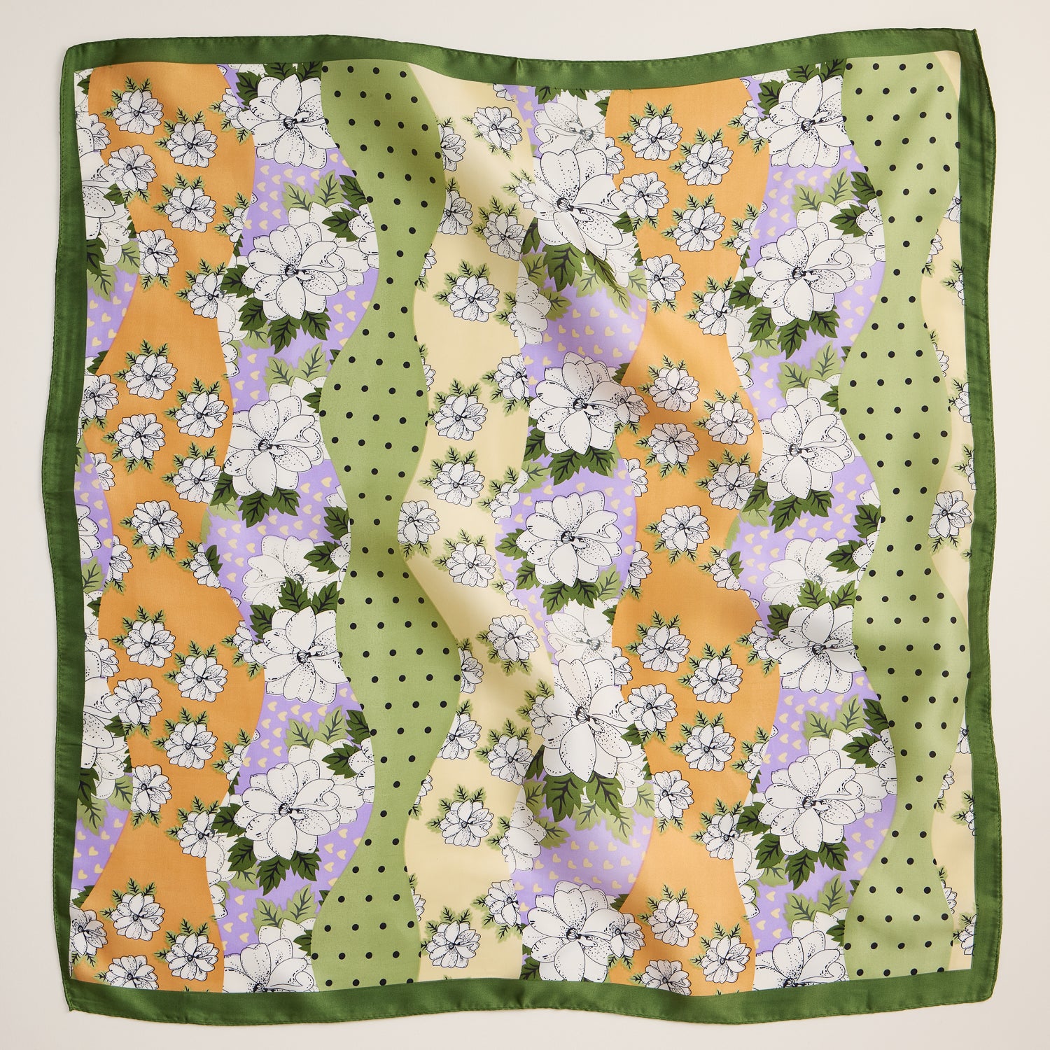 Retro-Inspired Floral Scarf – Colorful Silk-Feel Square Accessory