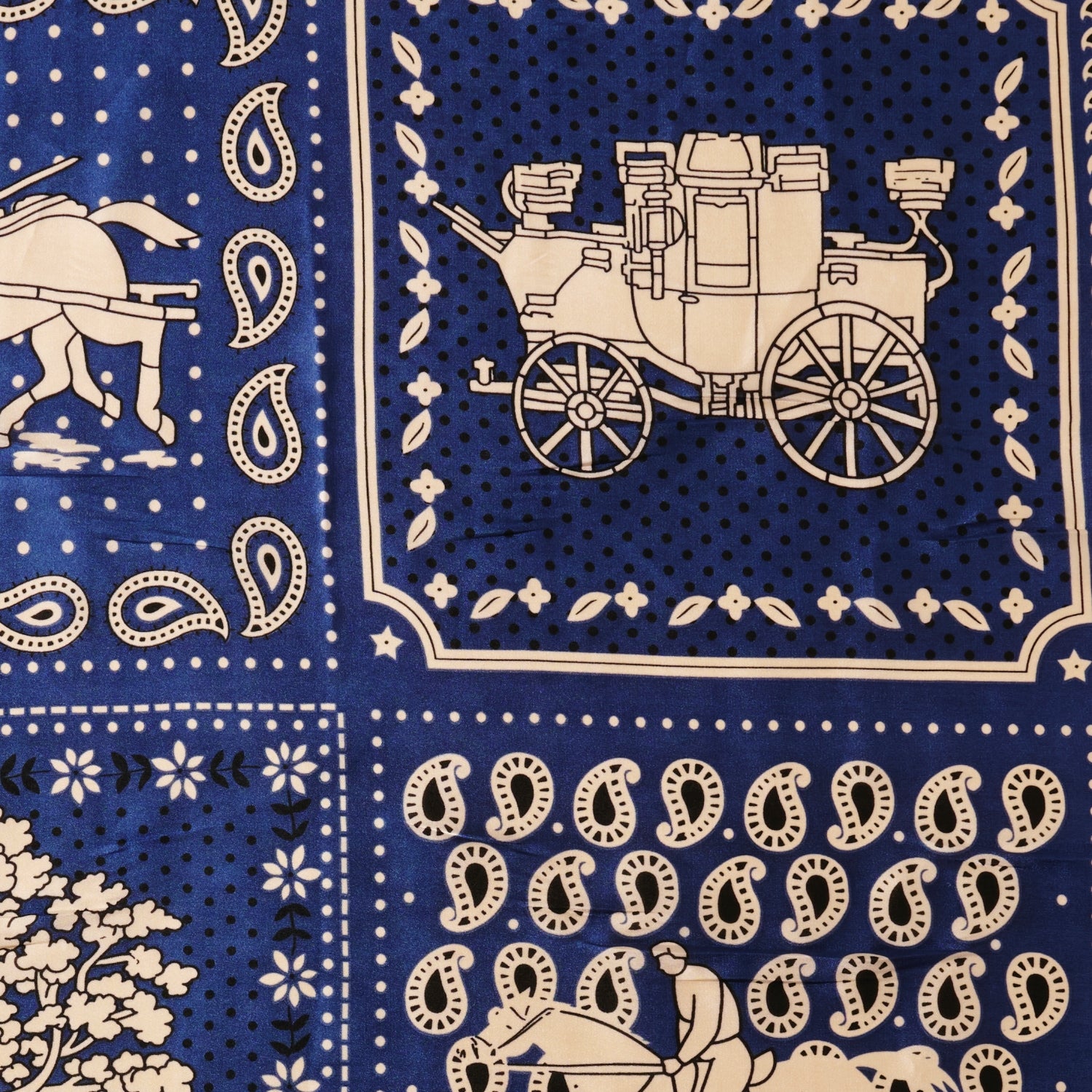 Vintage Horse & Carriage Scarf – Western-Inspired Paisley in Silk-Feel Polyester