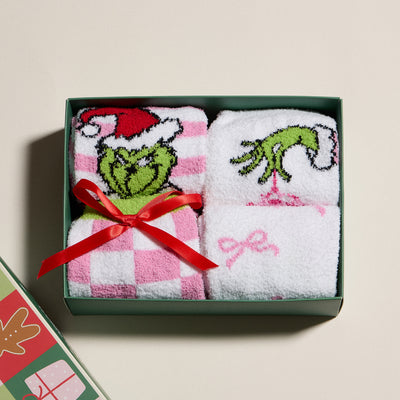 Festive Fuzzy Sock Set with Playful Green Character Designs