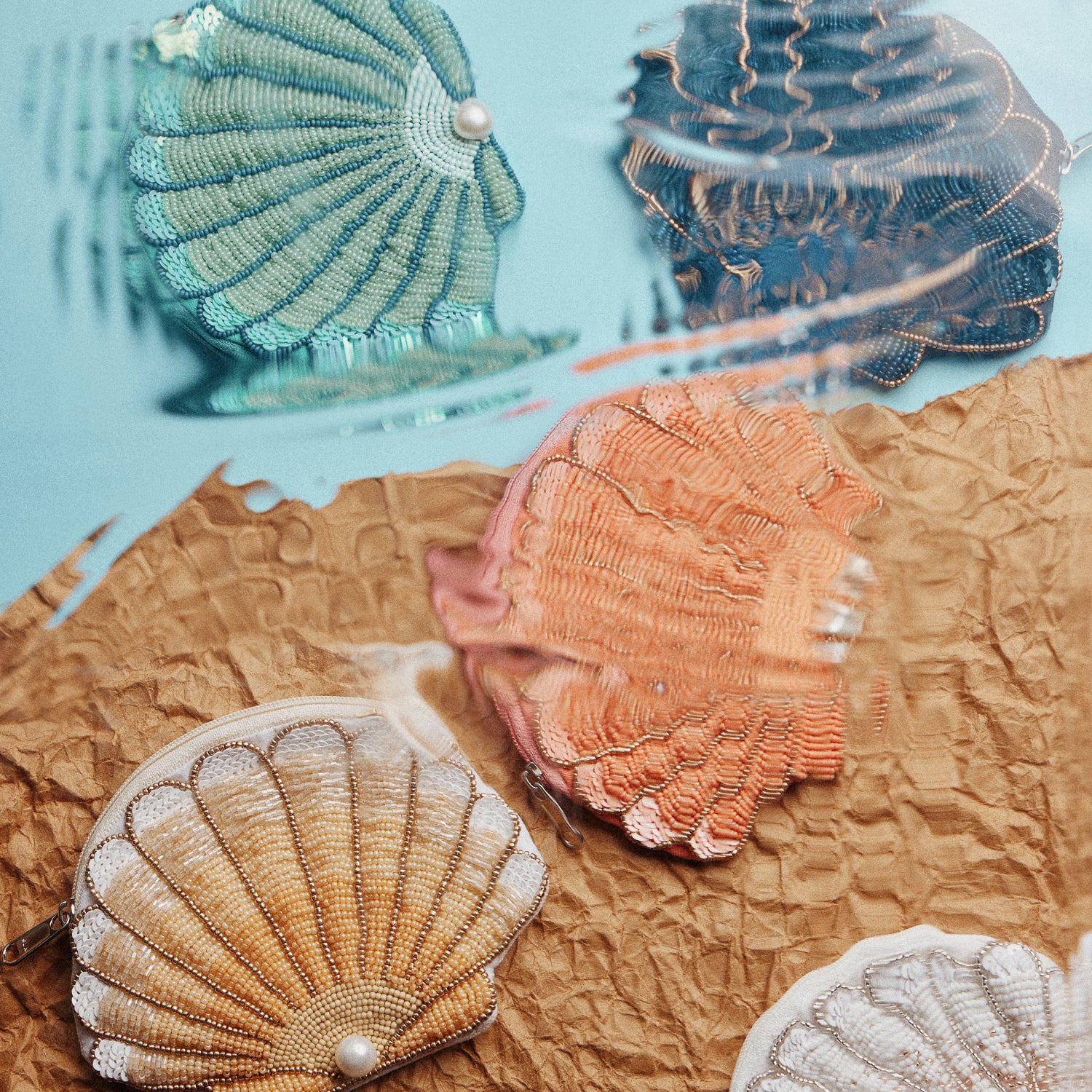 Beaded Sealife Coin Purse Collection | Coastal Shell Zip Pouch