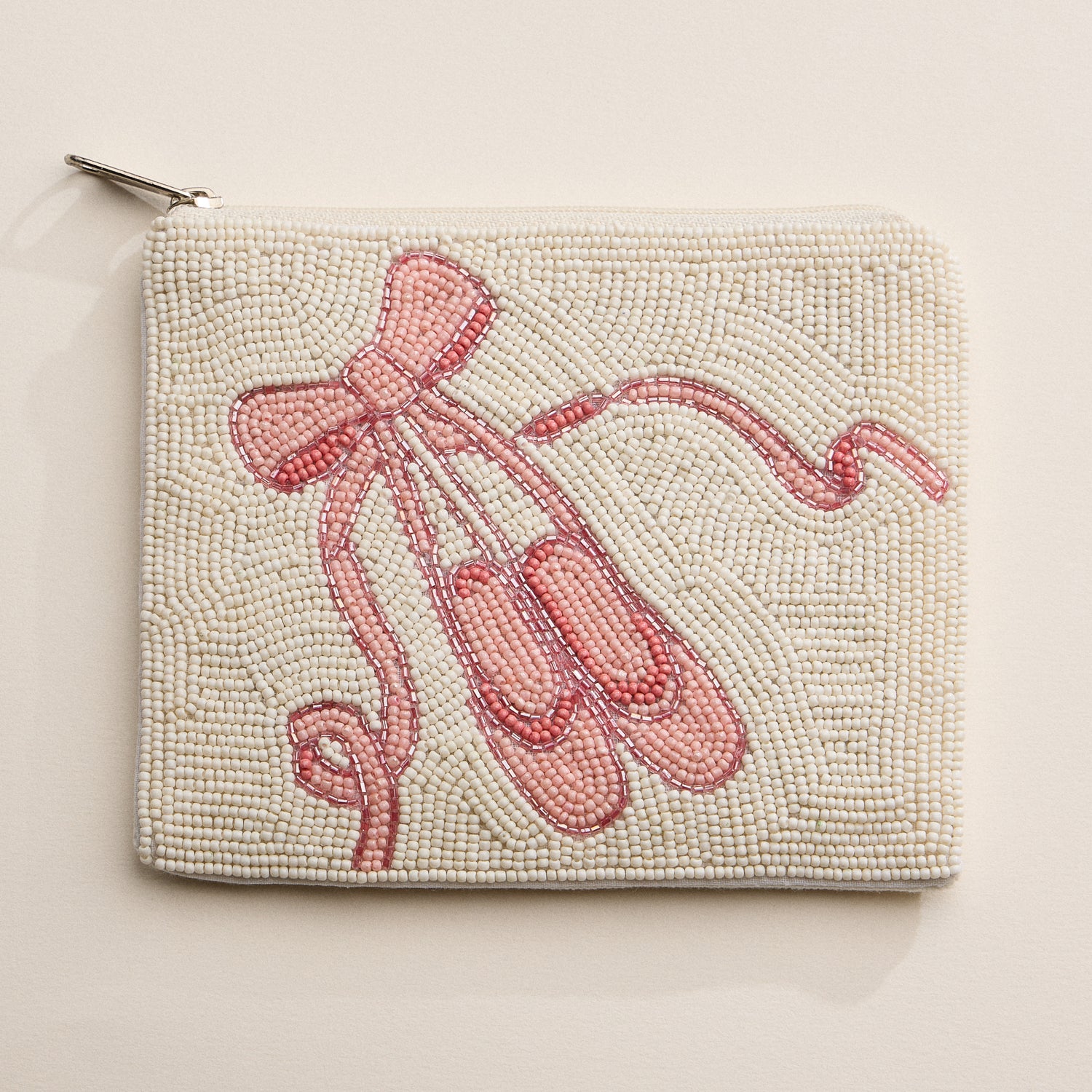 Elegant Hand-Beaded Pink Ballet Zipper Pouch