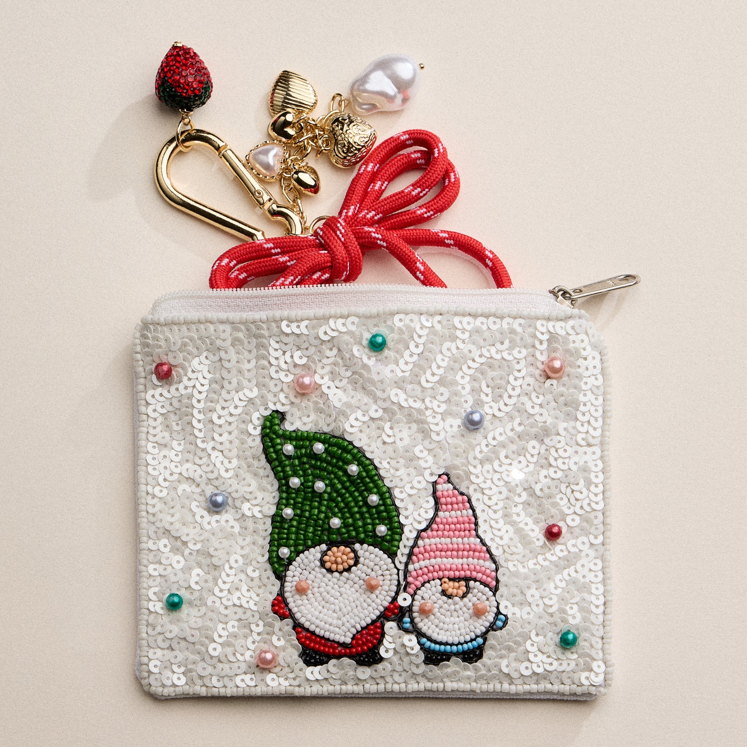 Beaded Christmas Gnome Zipper Pouch