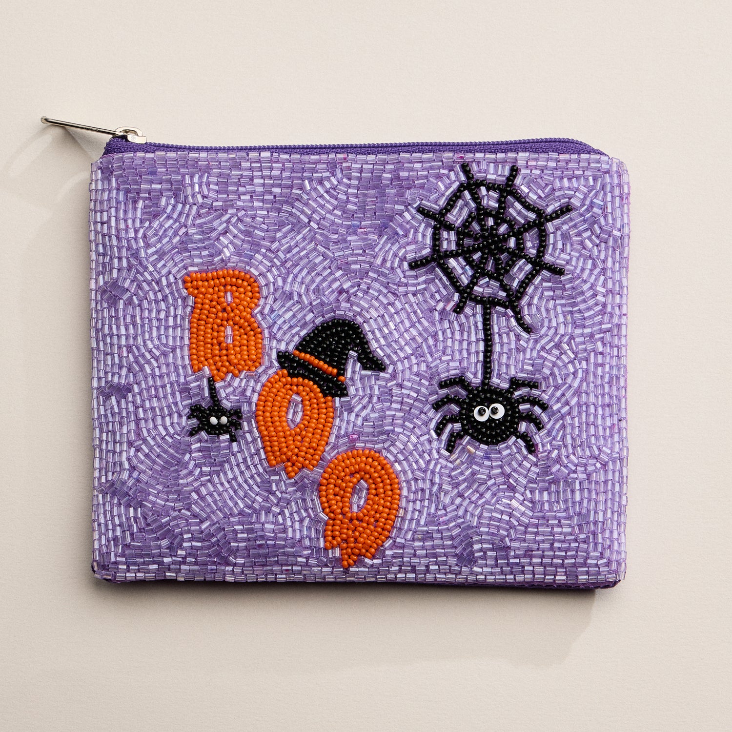 Elegant Beaded Spider & BOO Halloween Pouch