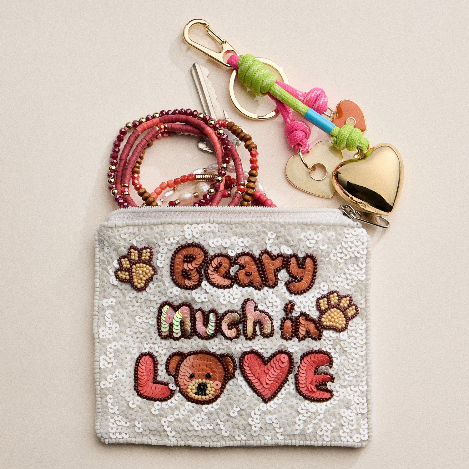 Beaded Beary Much In Love Sequin Pouch