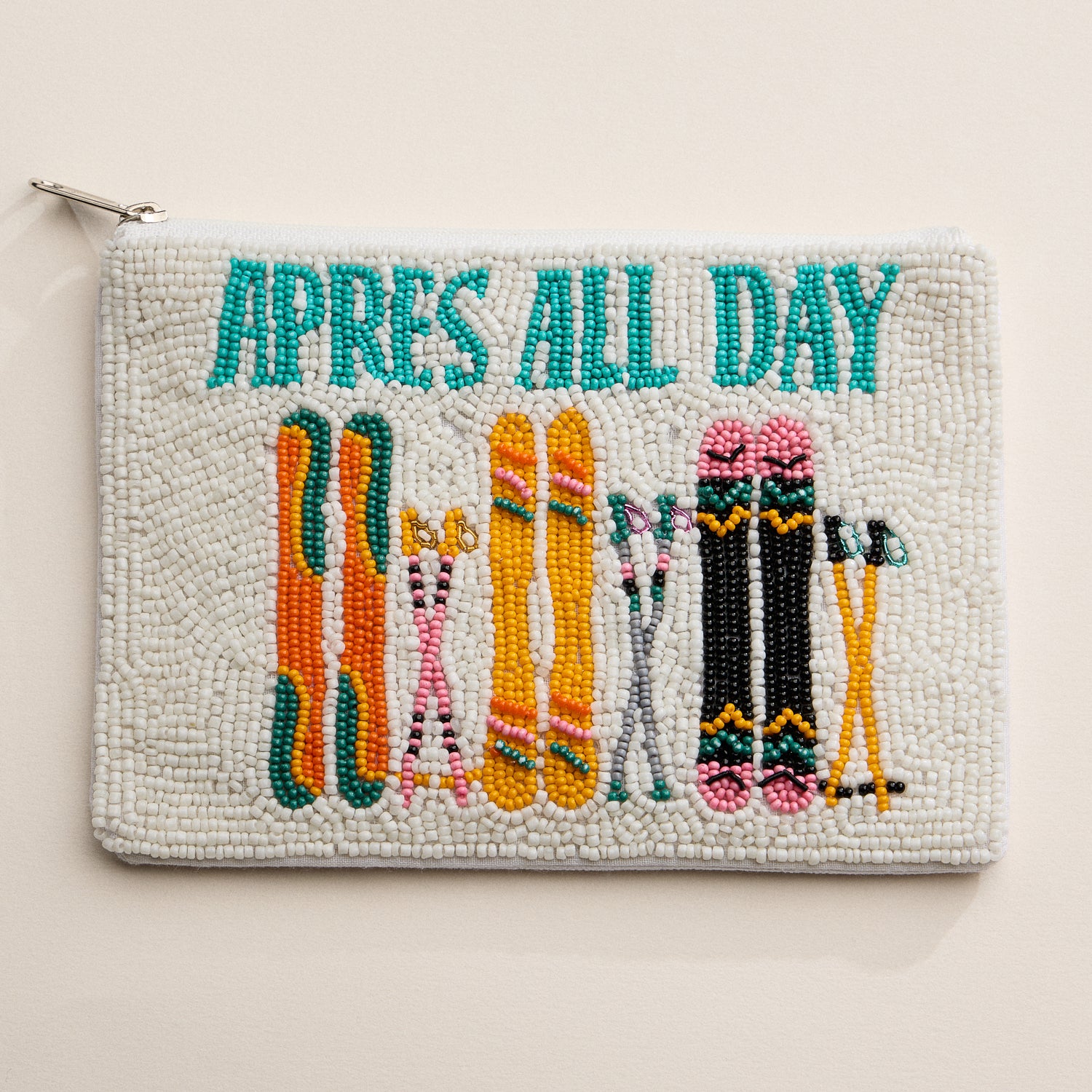 Hand-Beaded Alpine Apres-Ski Zipper Pouch