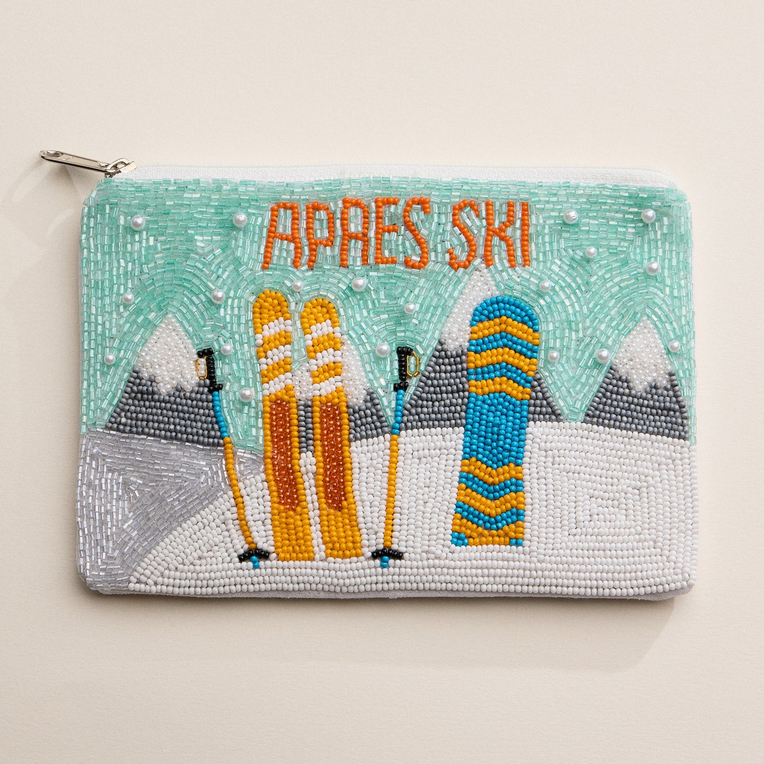Hand-Beaded Alpine Apres-Ski Zipper Pouch