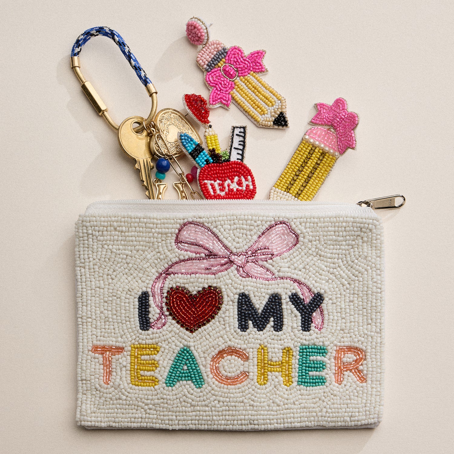 Beaded I Love My Teacher Pouch