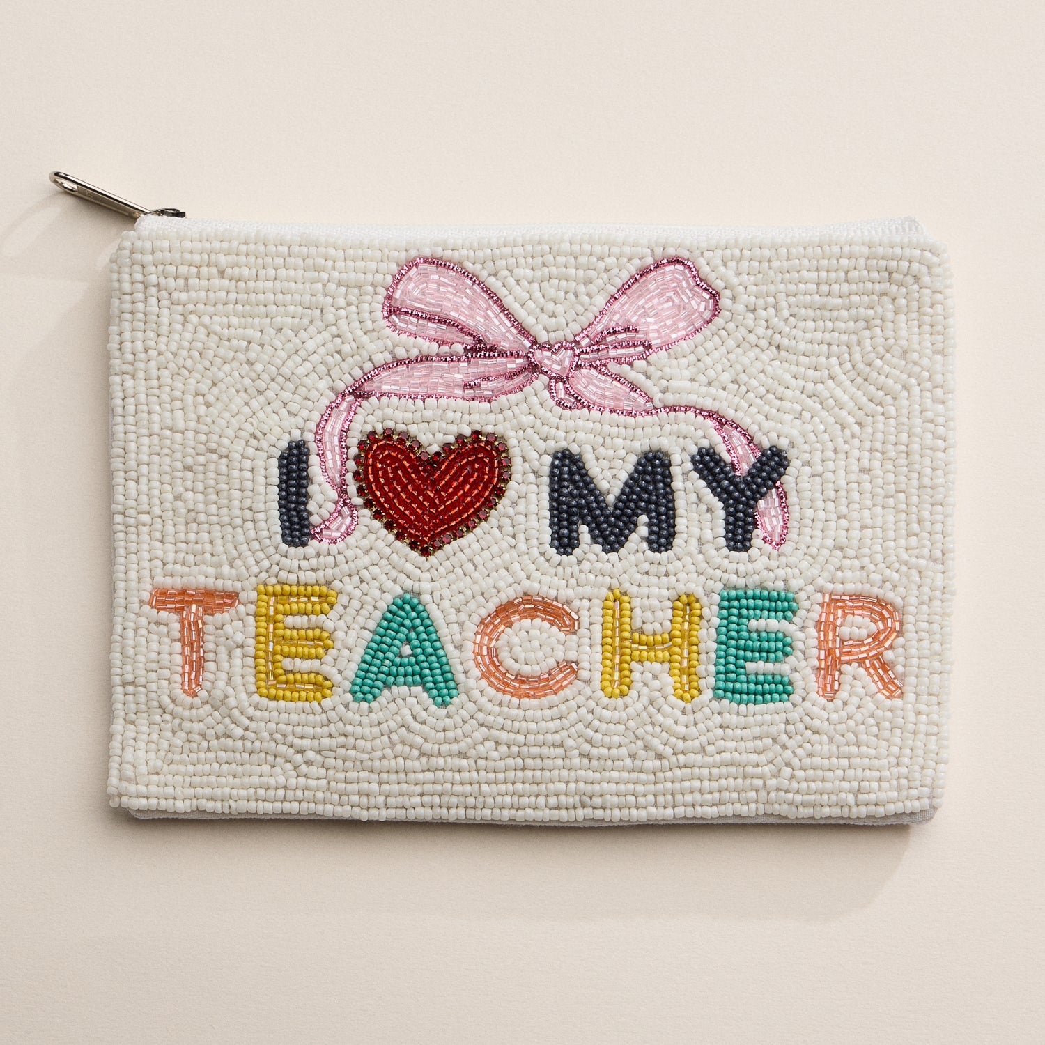 Hand-Beaded "Love for My Teacher" Striped Gift Pouch