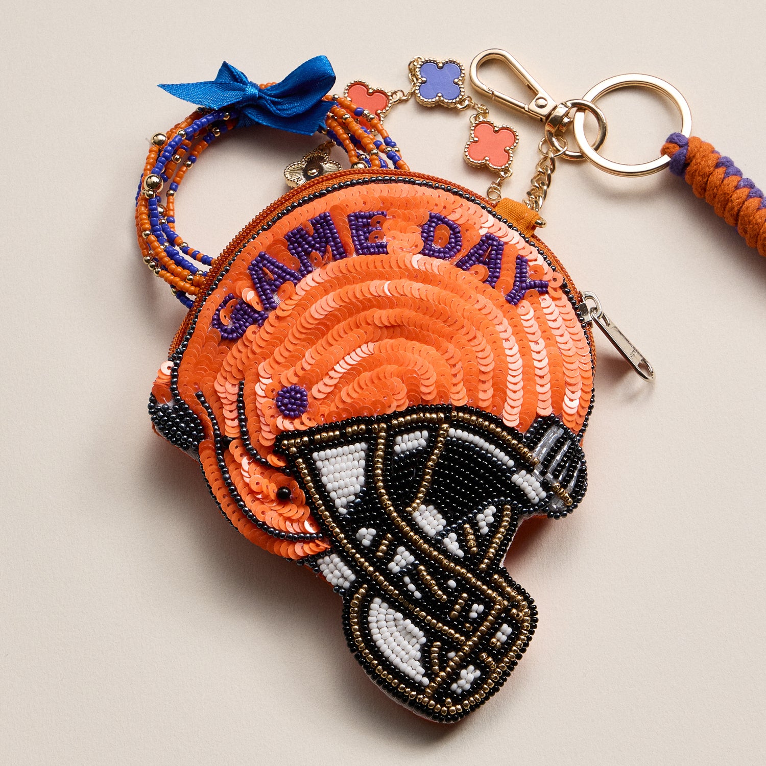 Game Day Beaded Helmet Keychain Pouch – Team Colors