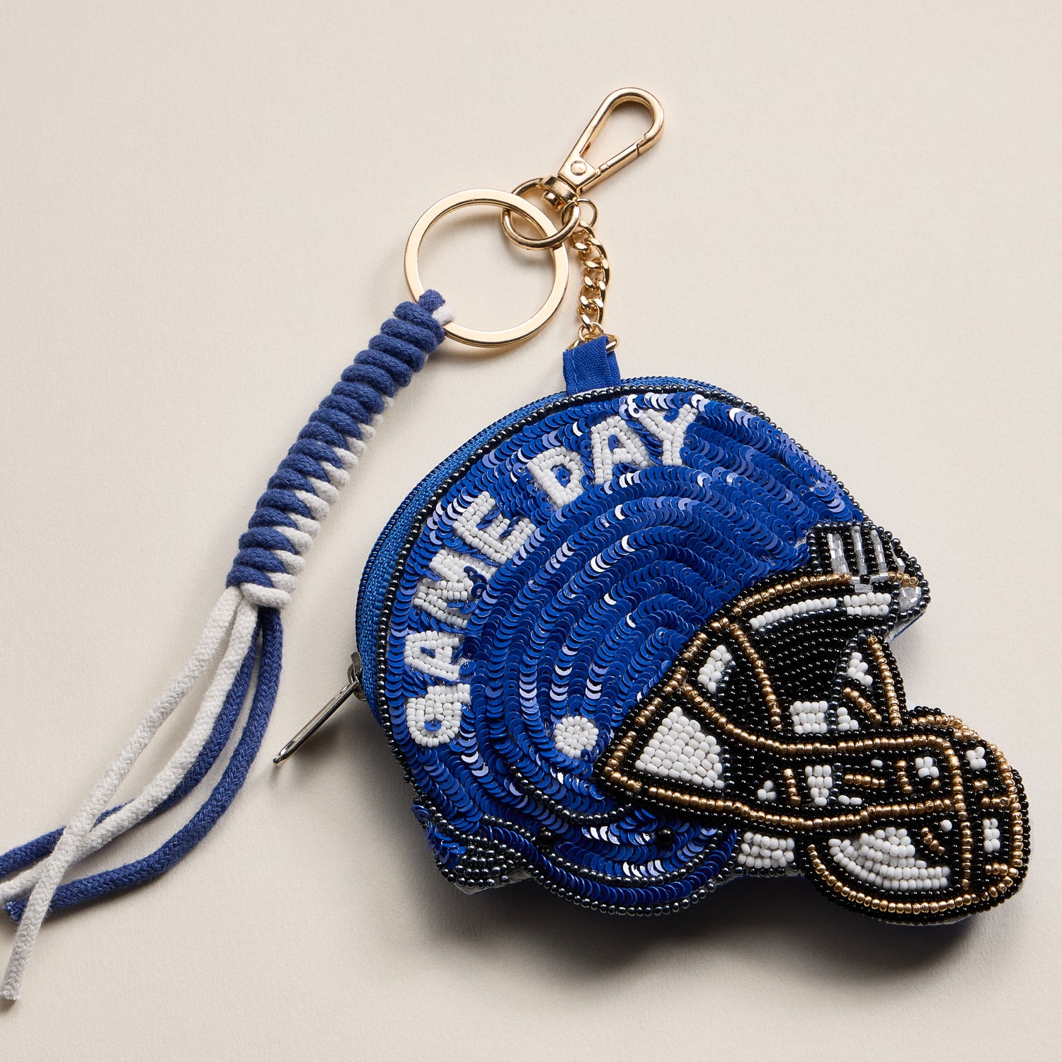 Game Day Beaded Helmet Keychain Pouch – Team Colors