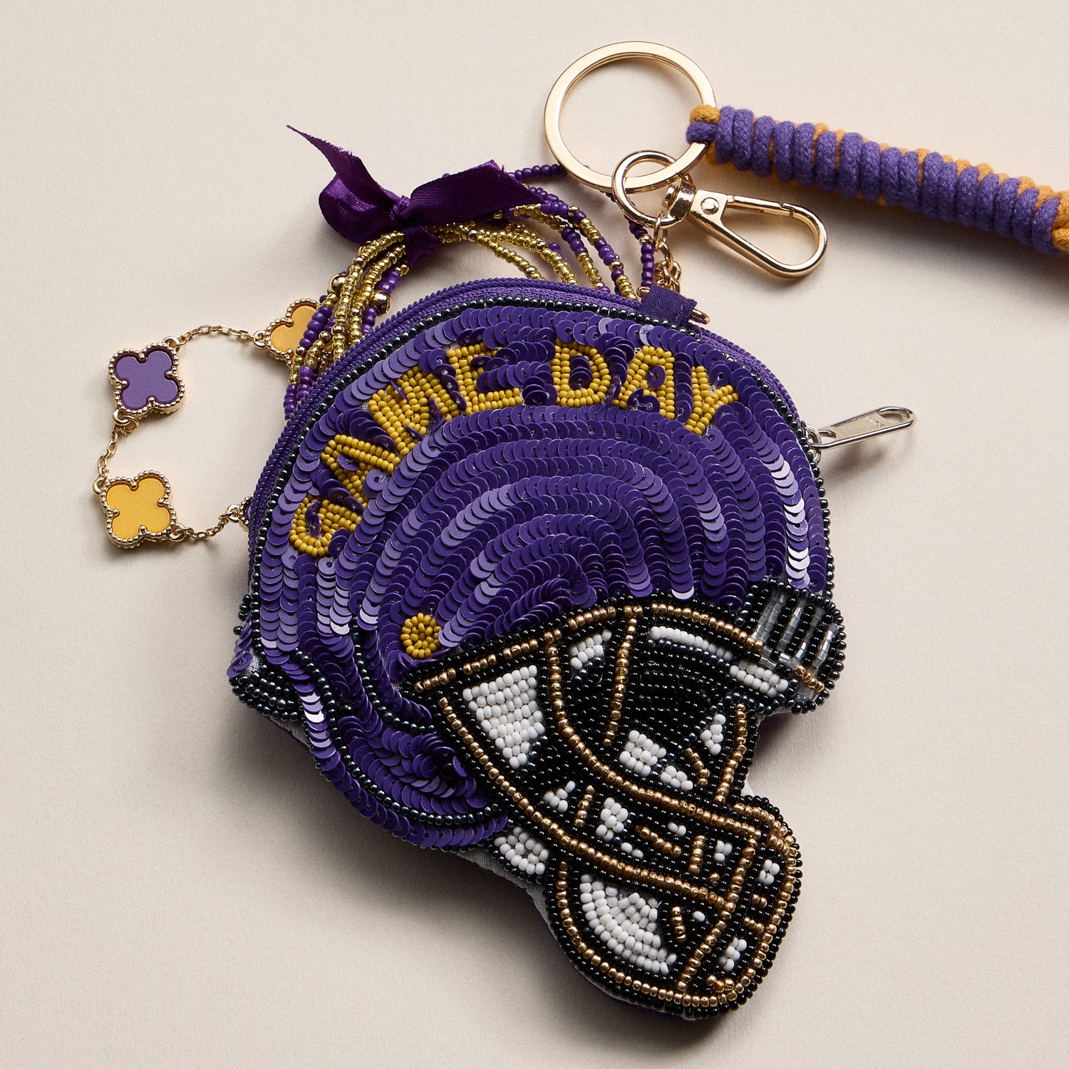 Game Day Beaded Helmet Keychain Pouch – Team Colors