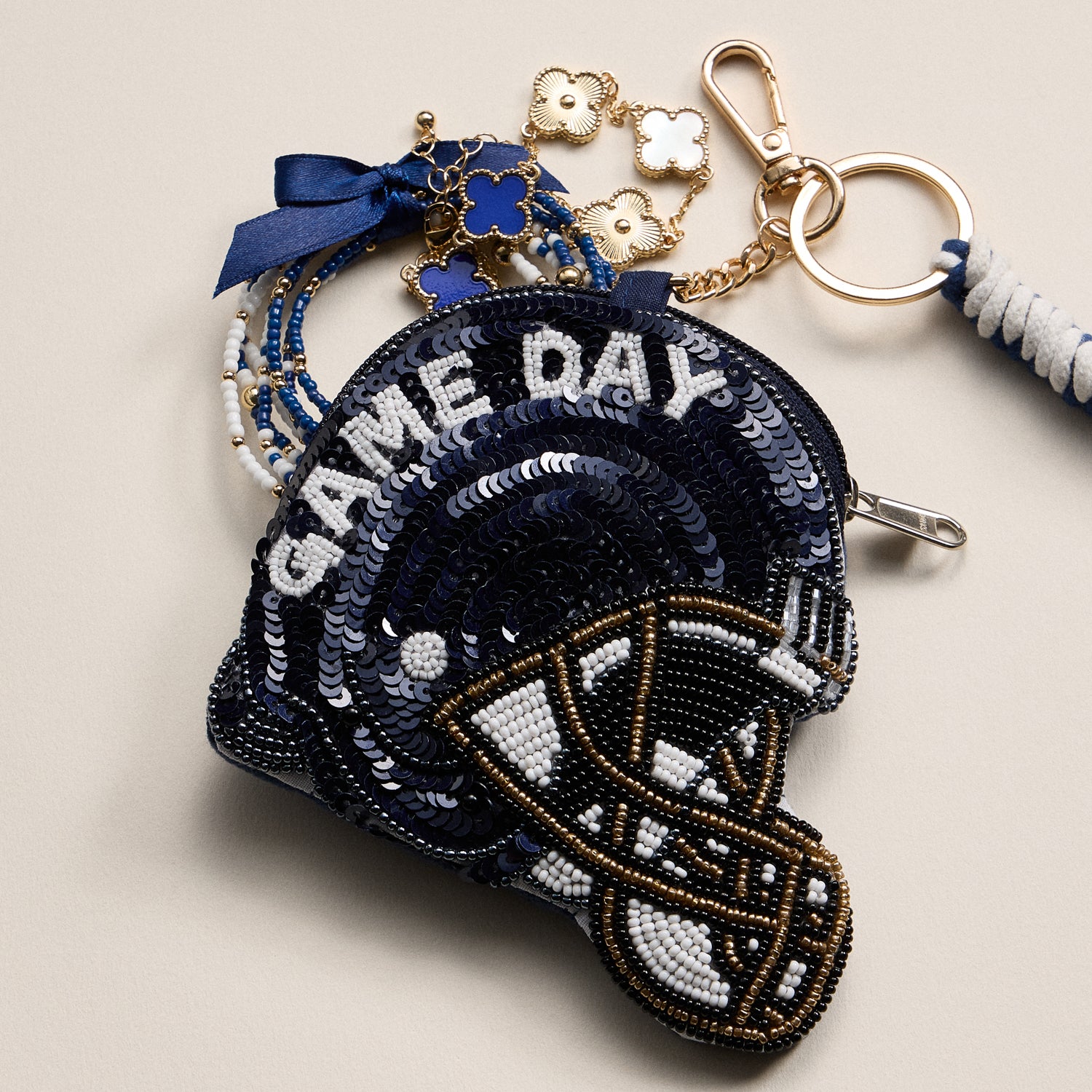 Game Day Beaded Helmet Keychain Pouch – Team Colors