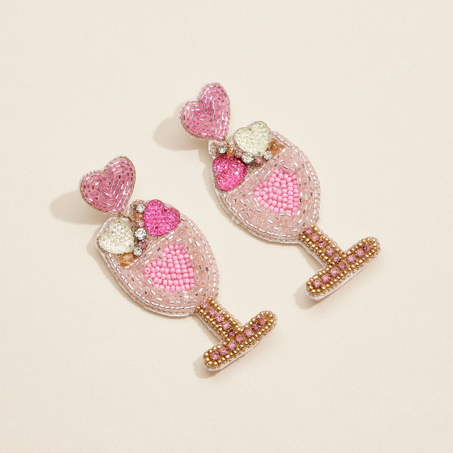 Pink Cocktail Glass Beaded Earrings – Sparkling Flirty Statement Style