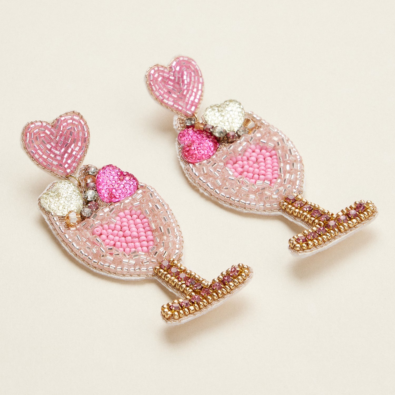 Pink Cocktail Glass Beaded Earrings – Sparkling Flirty Statement Style