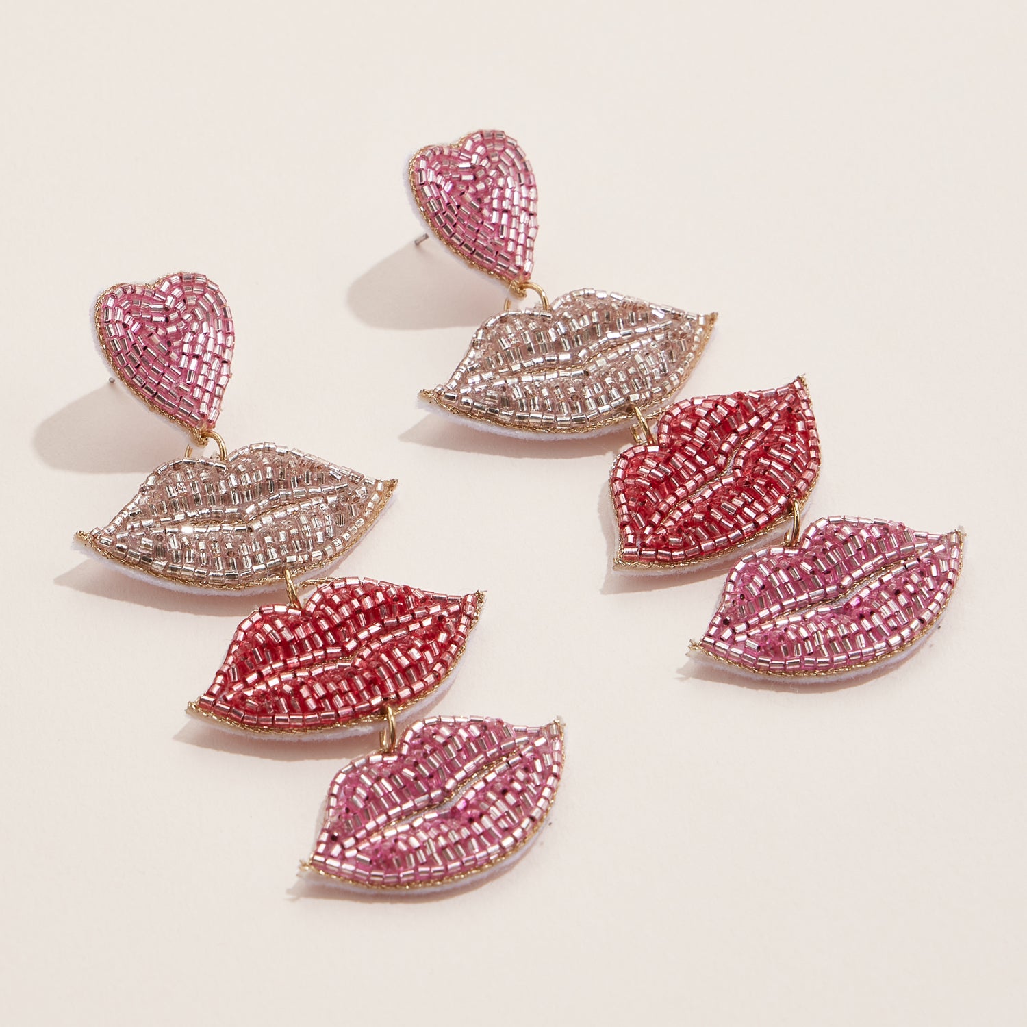 Layered Lip Beaded Dangle Earrings