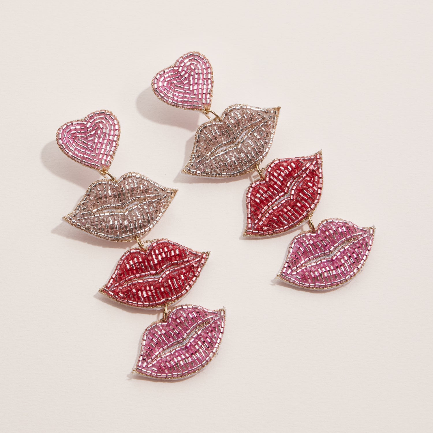 Layered Lip Beaded Dangle Earrings