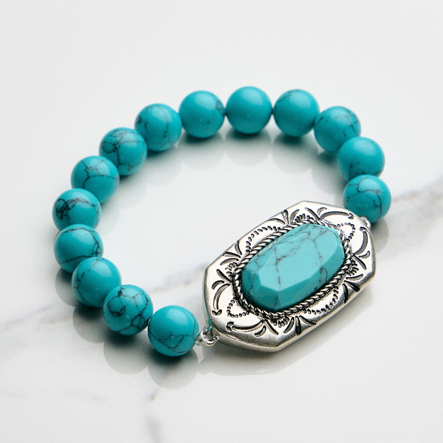 Turquoise Beaded Bracelet with Center Stone