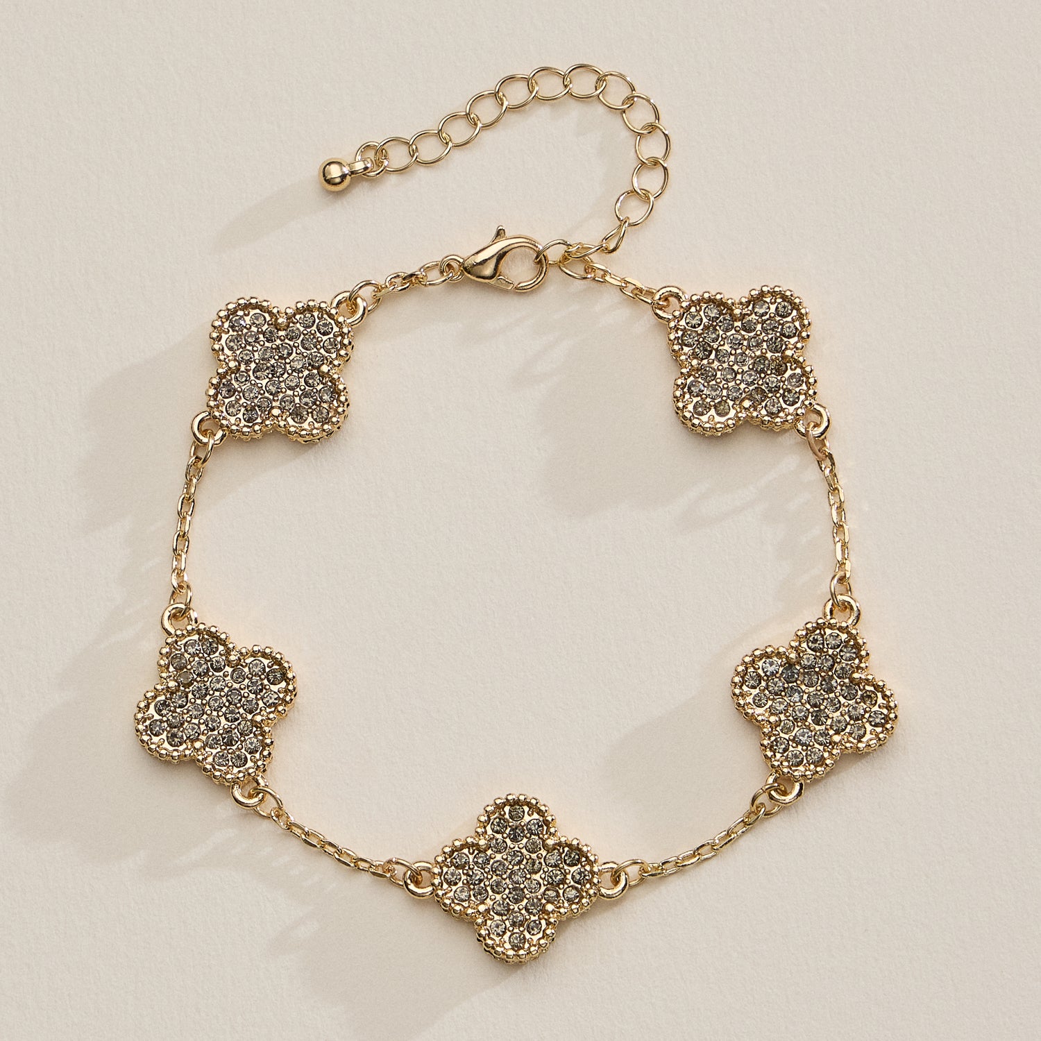 Gold Chain Bracelet with Crystal Flower Charms