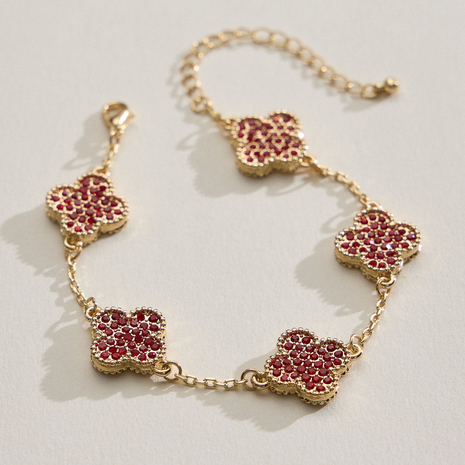 Gold Chain Bracelet with Crystal Flower Charms