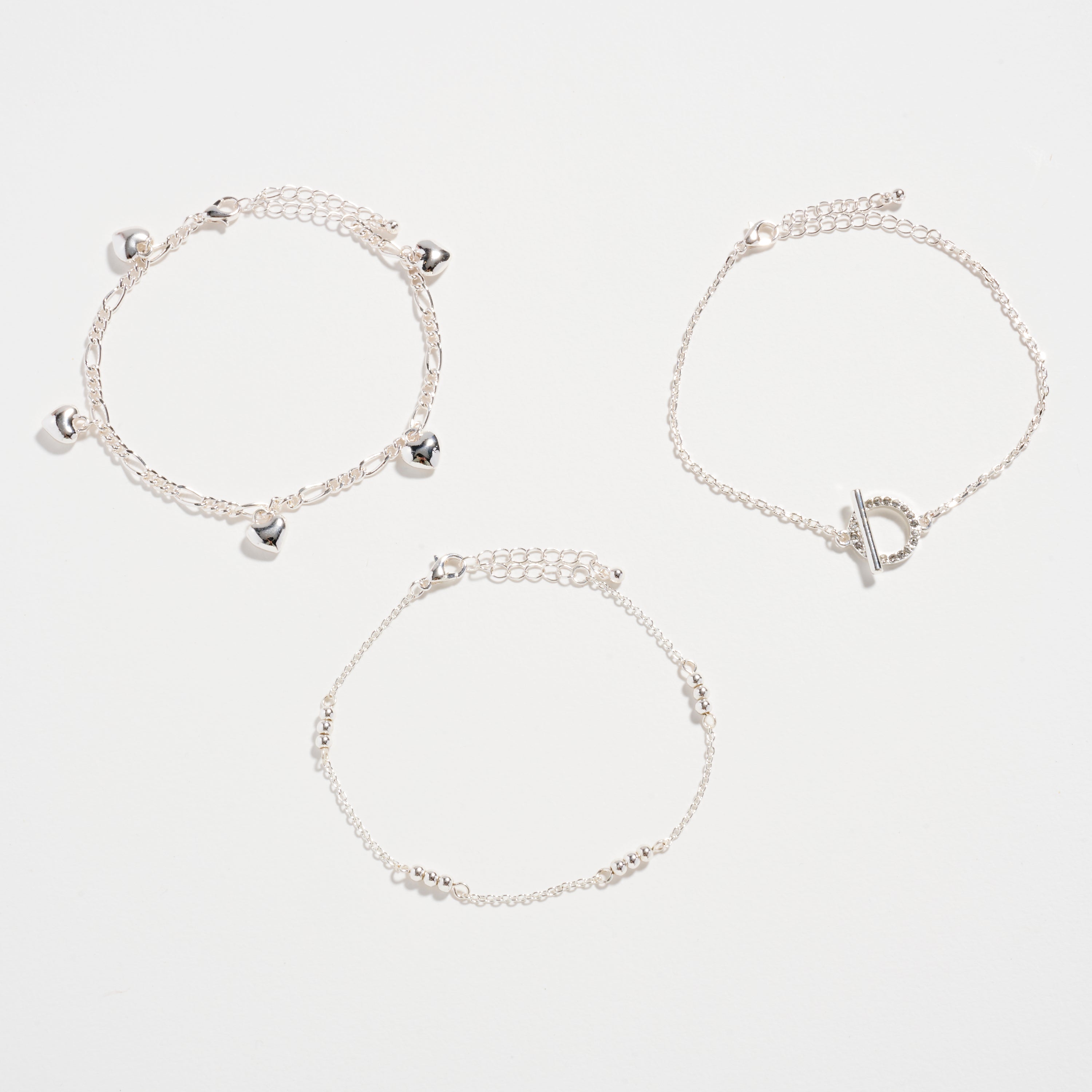 Gold Dipped Layered Heart Charm and Beaded Chain Bracelet Set – Toggle and Link Chain Design