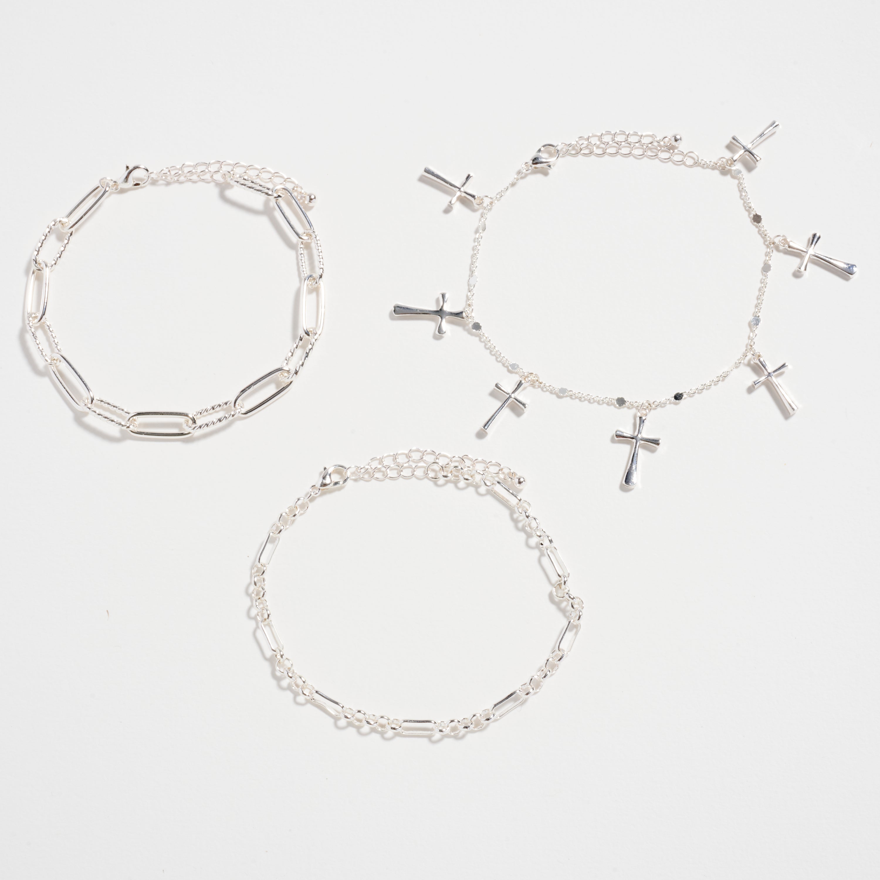 Multi-Chain Gold-Dipped Bracelet Set with Cross Details