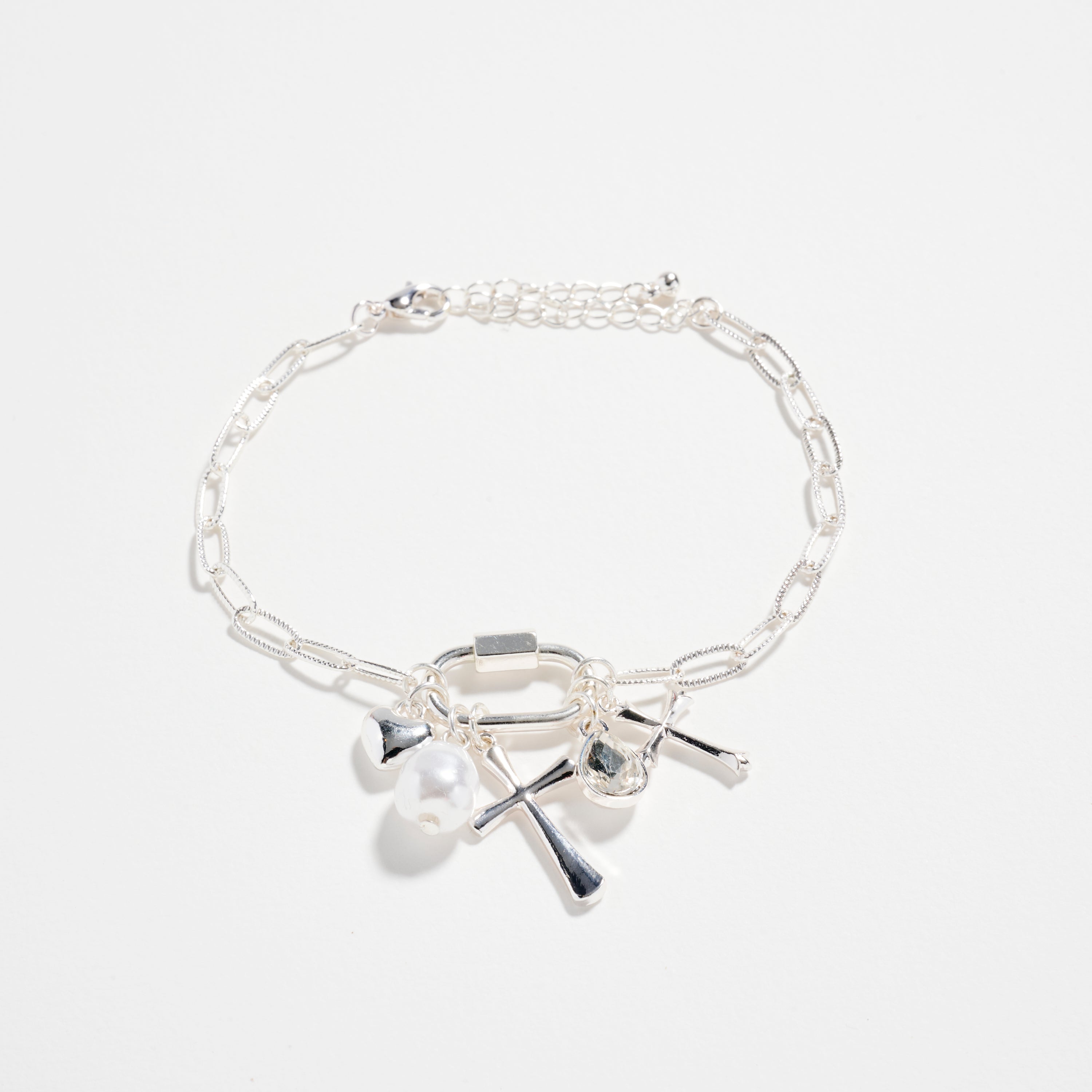 3-Piece Layered Chain Bracelet Set – Cross, Heart & Pearl Charms