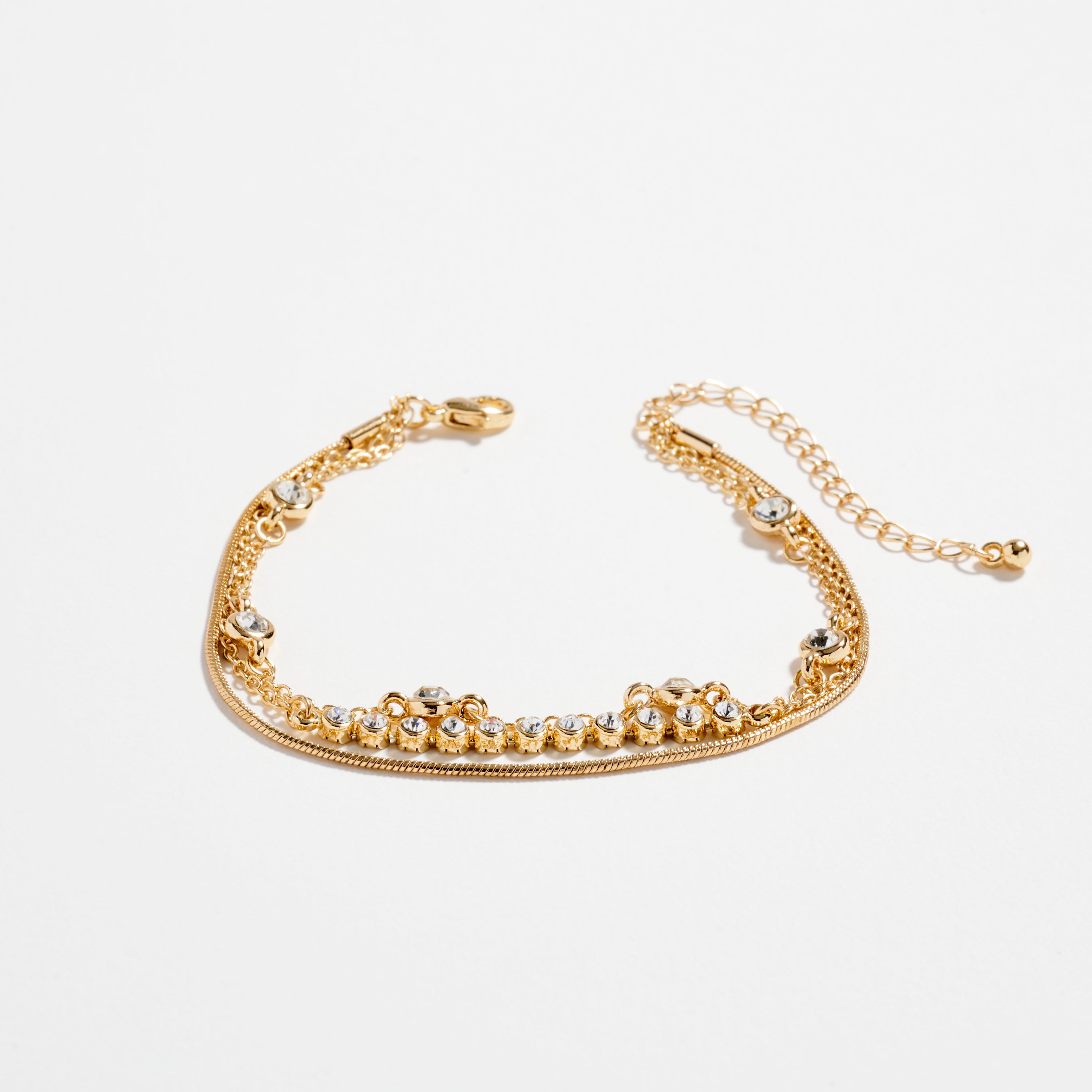 Gold-dipped Layered Crystal Bracelet Set | Multi-Chain Adjustable Dainty Bracelets
