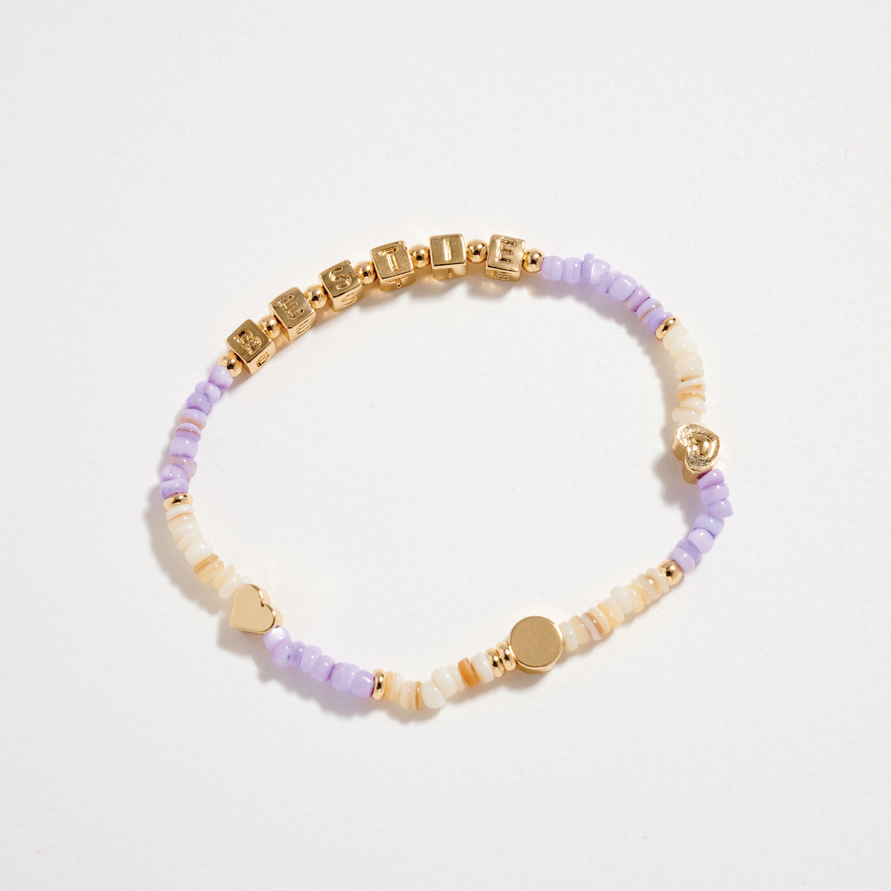 Beaded “Bestie” Bracelet with Gold Letter Cubes & Heart Accents – Friendship Stretch Bracelet