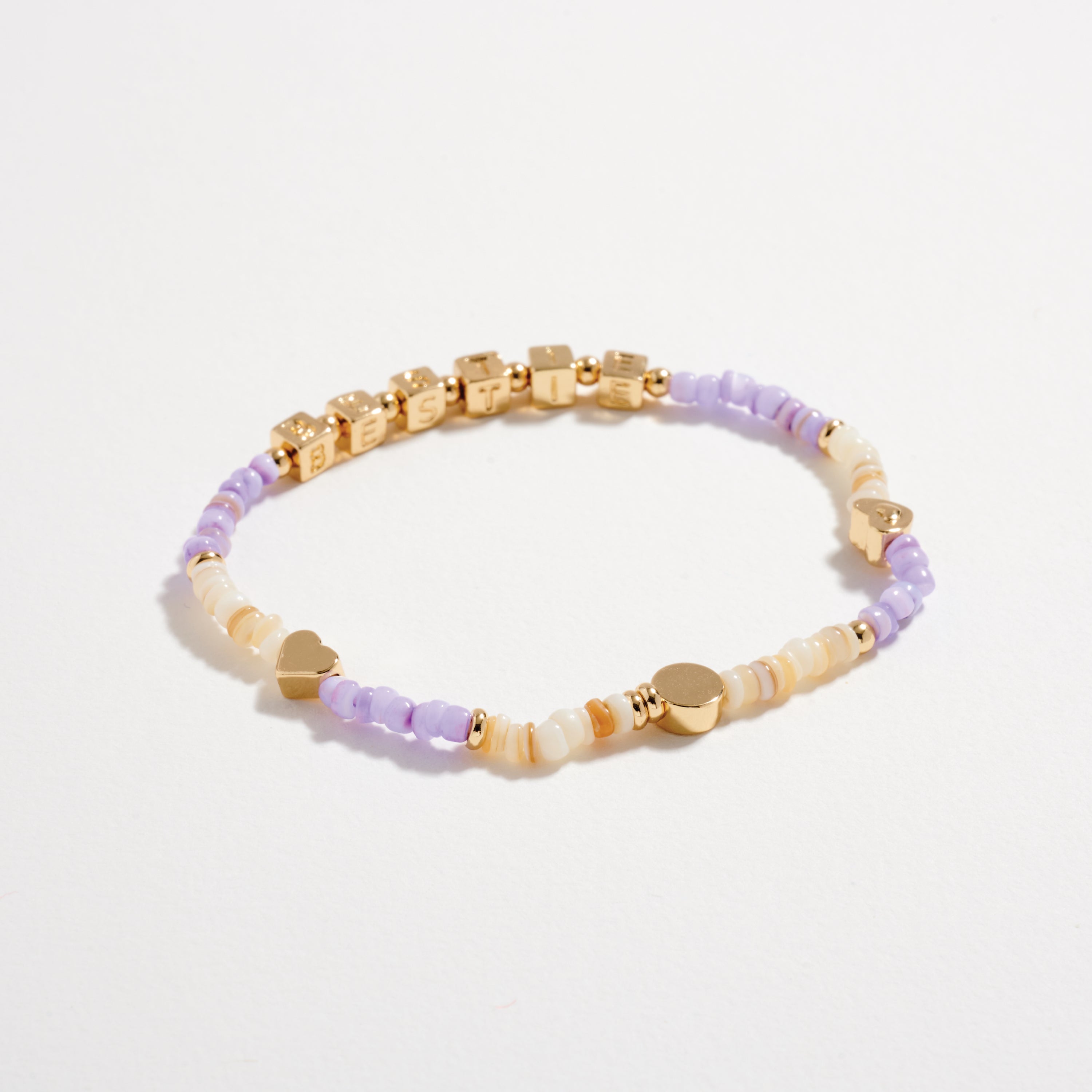 Beaded “Bestie” Bracelet with Gold Letter Cubes & Heart Accents – Friendship Stretch Bracelet
