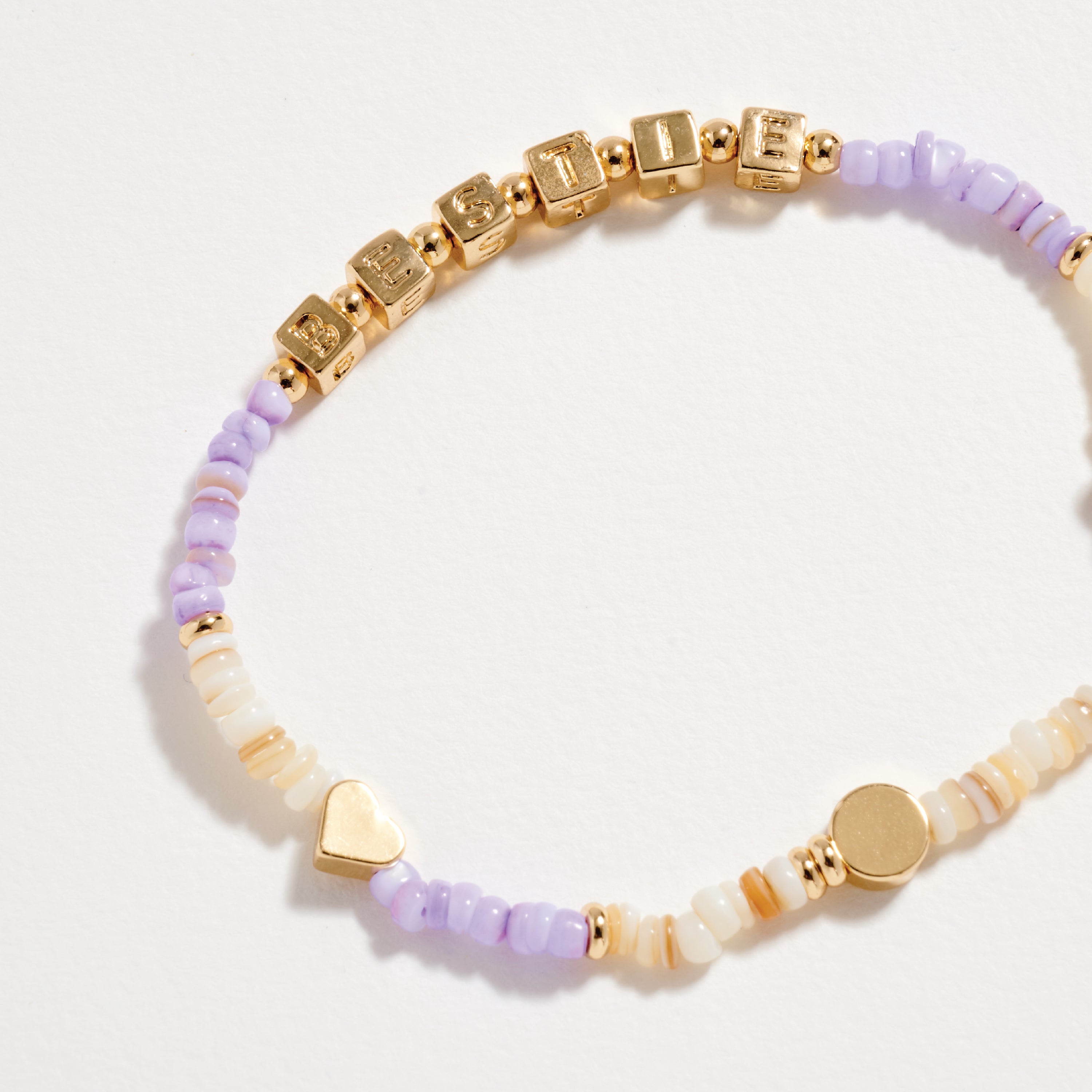 Beaded “Bestie” Bracelet with Gold Letter Cubes & Heart Accents – Friendship Stretch Bracelet