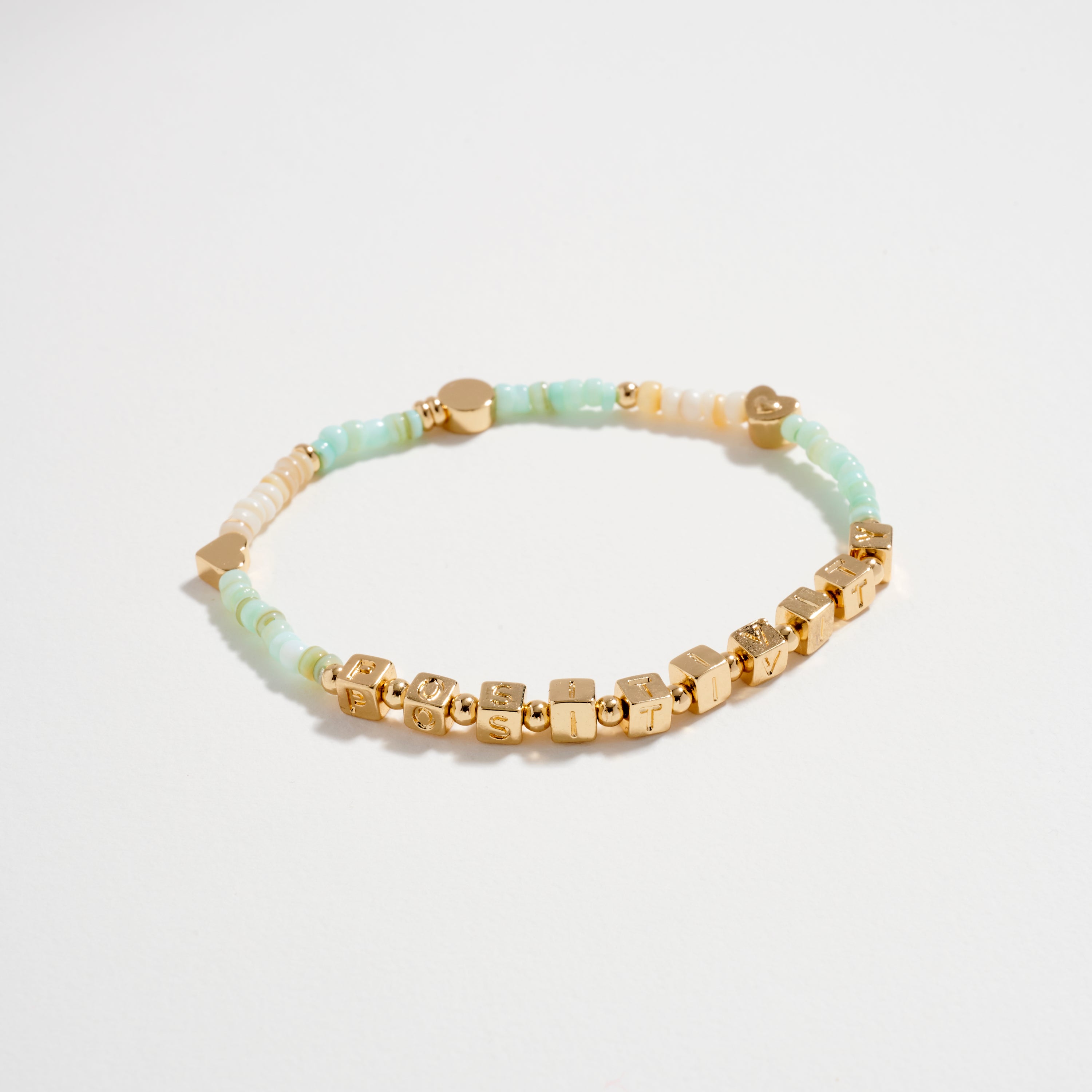 Beaded Stretch Bracelet with “POSITIVITY” Letter Charms