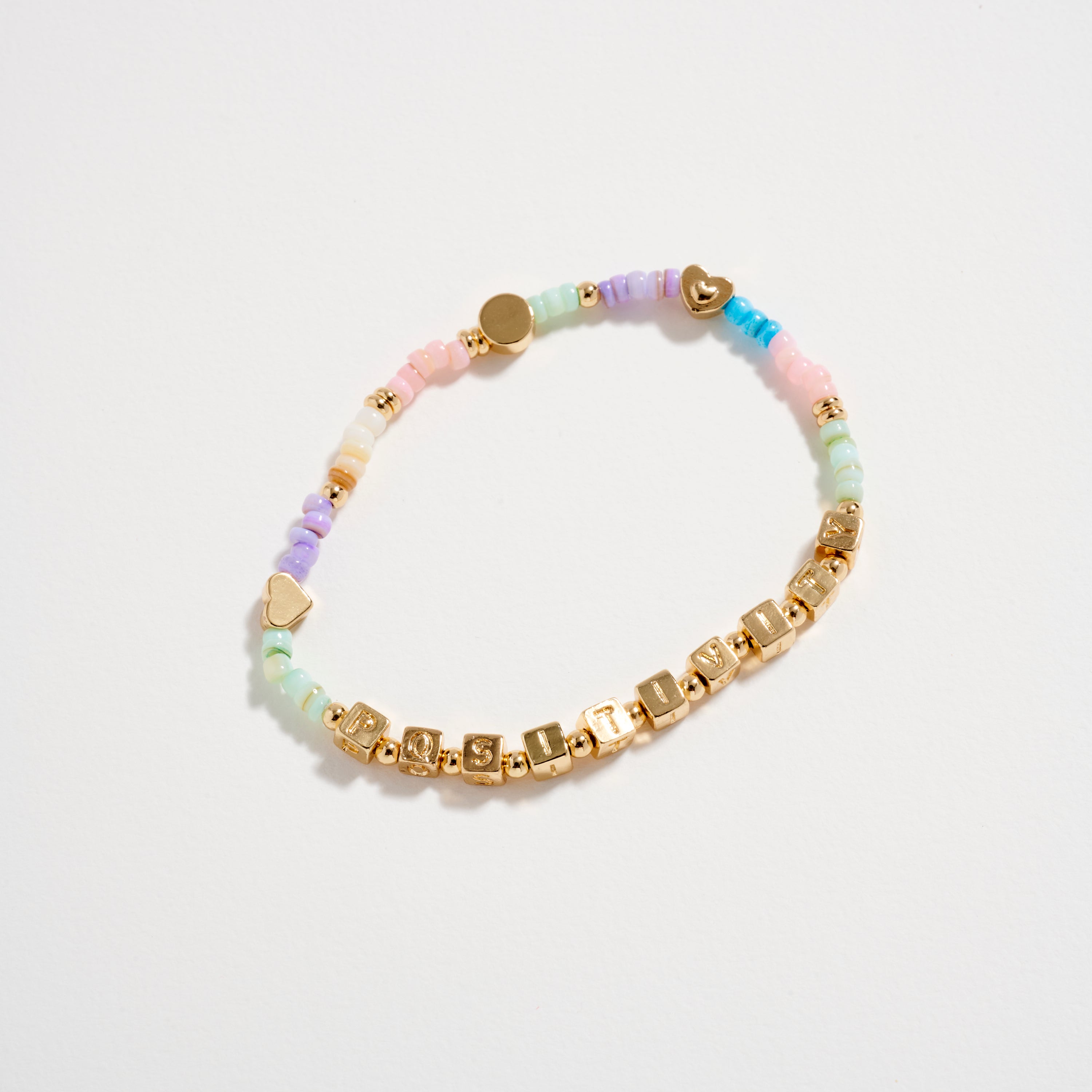 Beaded Stretch Bracelet with “POSITIVITY” Letter Charms