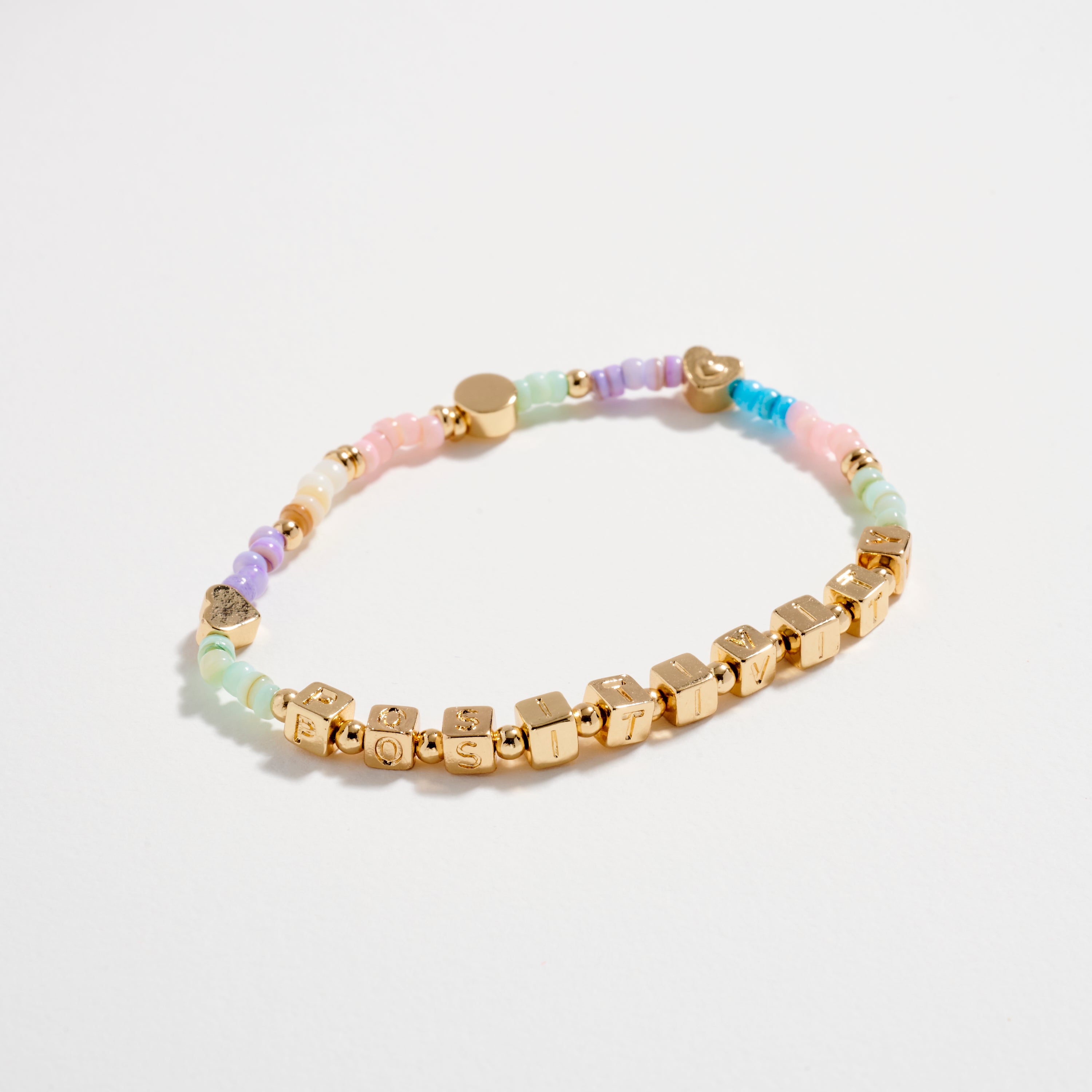Beaded Stretch Bracelet with “POSITIVITY” Letter Charms