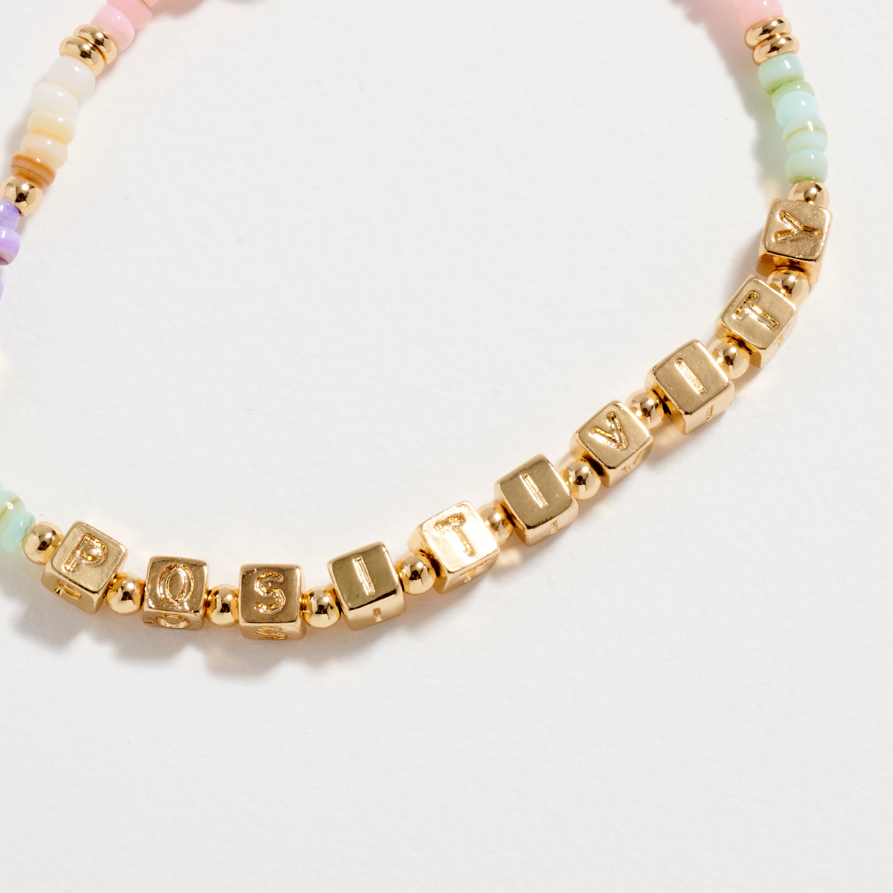 Beaded Stretch Bracelet with “POSITIVITY” Letter Charms