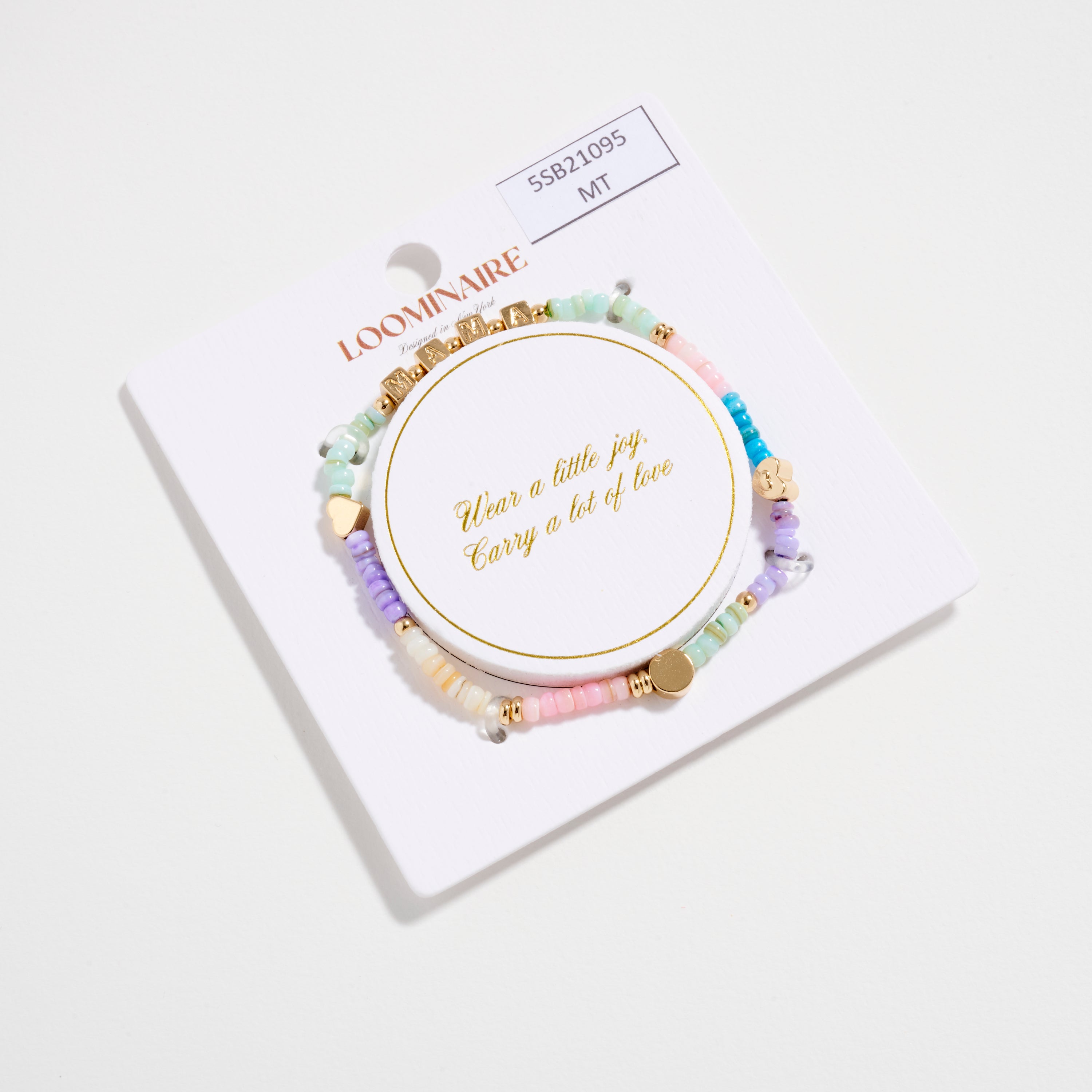 Beaded “Mama” Bracelet with Gold Letter Cubes & Heart Accents – Mother’s Day Stretch Bracelet