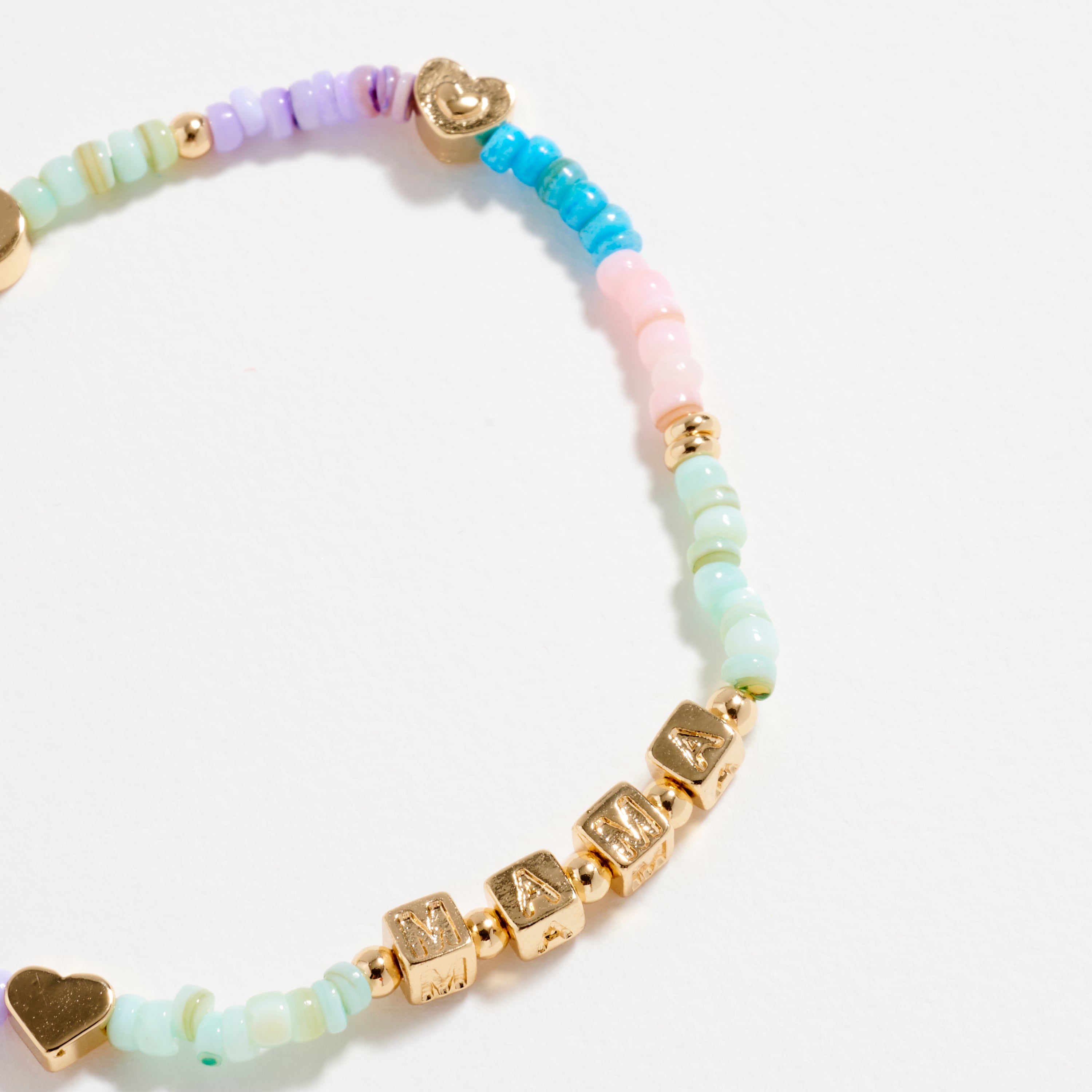 Beaded “Mama” Bracelet with Gold Letter Cubes & Heart Accents – Mother’s Day Stretch Bracelet