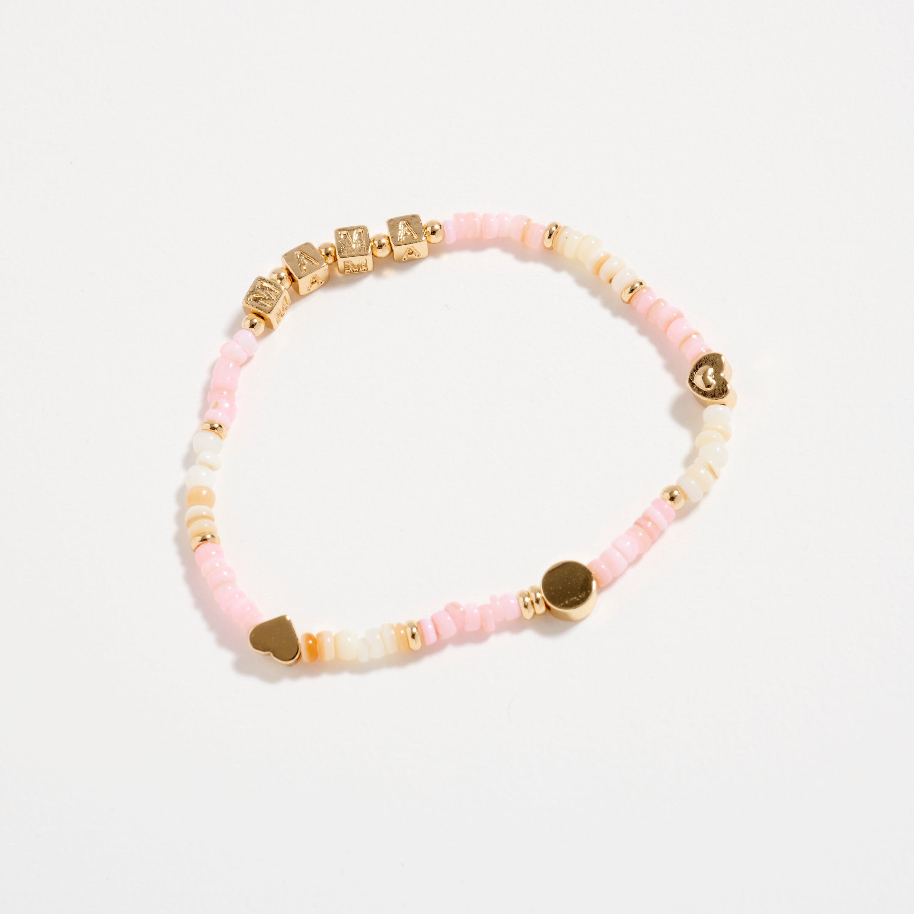 Beaded “Mama” Bracelet with Gold Letter Cubes & Heart Accents – Mother’s Day Stretch Bracelet