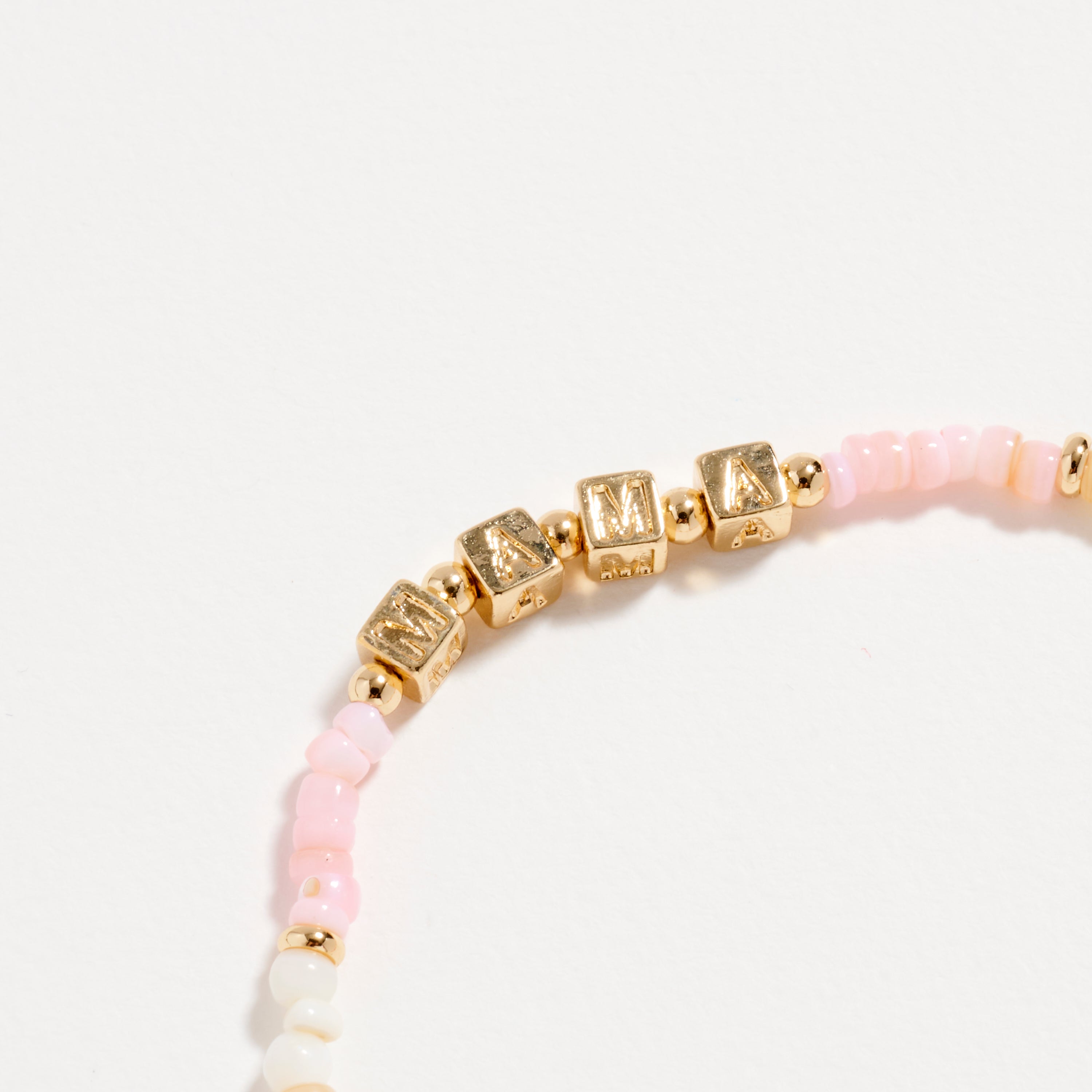 Beaded “Mama” Bracelet with Gold Letter Cubes & Heart Accents – Mother’s Day Stretch Bracelet