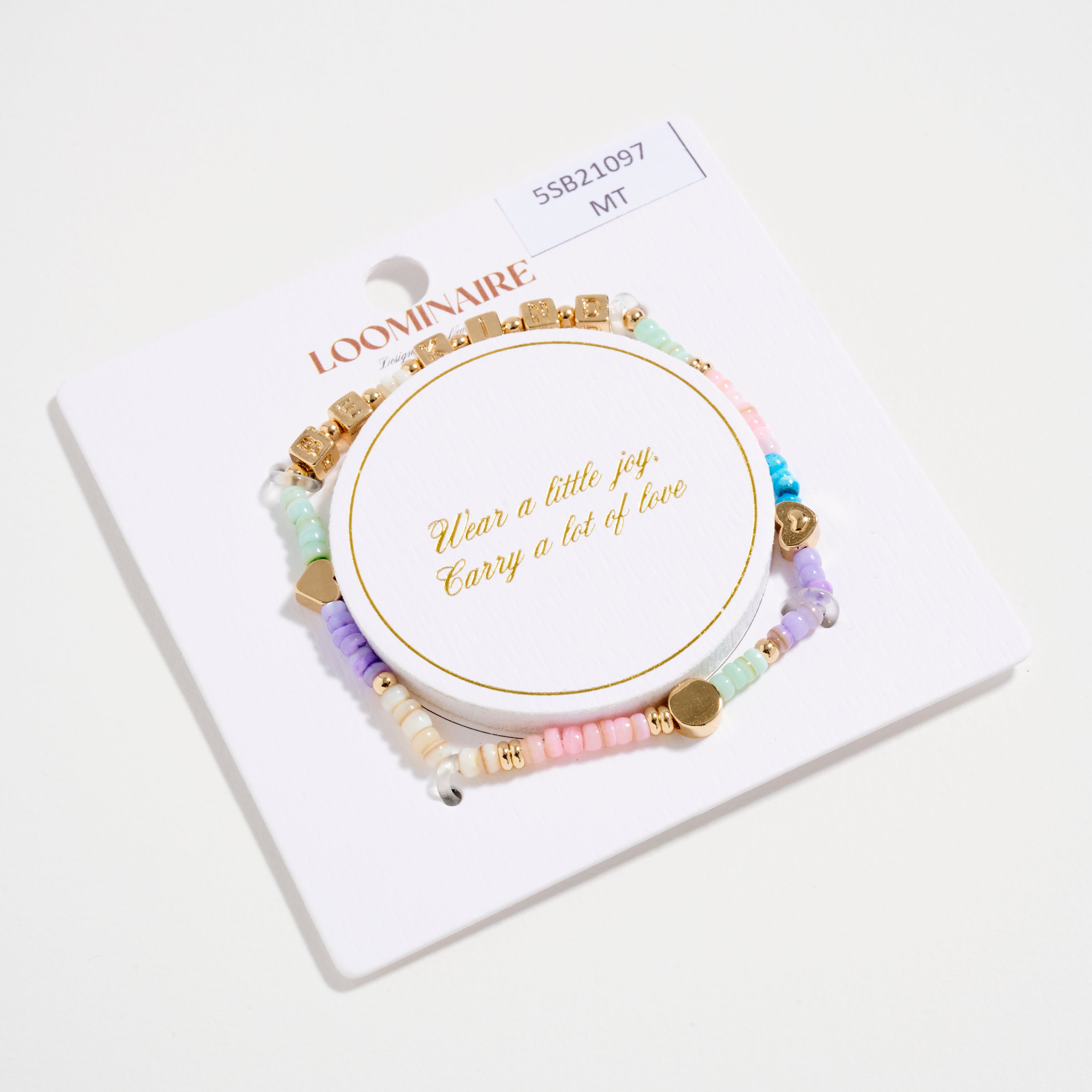 Beaded “Be Kind” Bracelet with Gold Letter Cubes & Heart Accents – Inspirational Stretch Bracelet