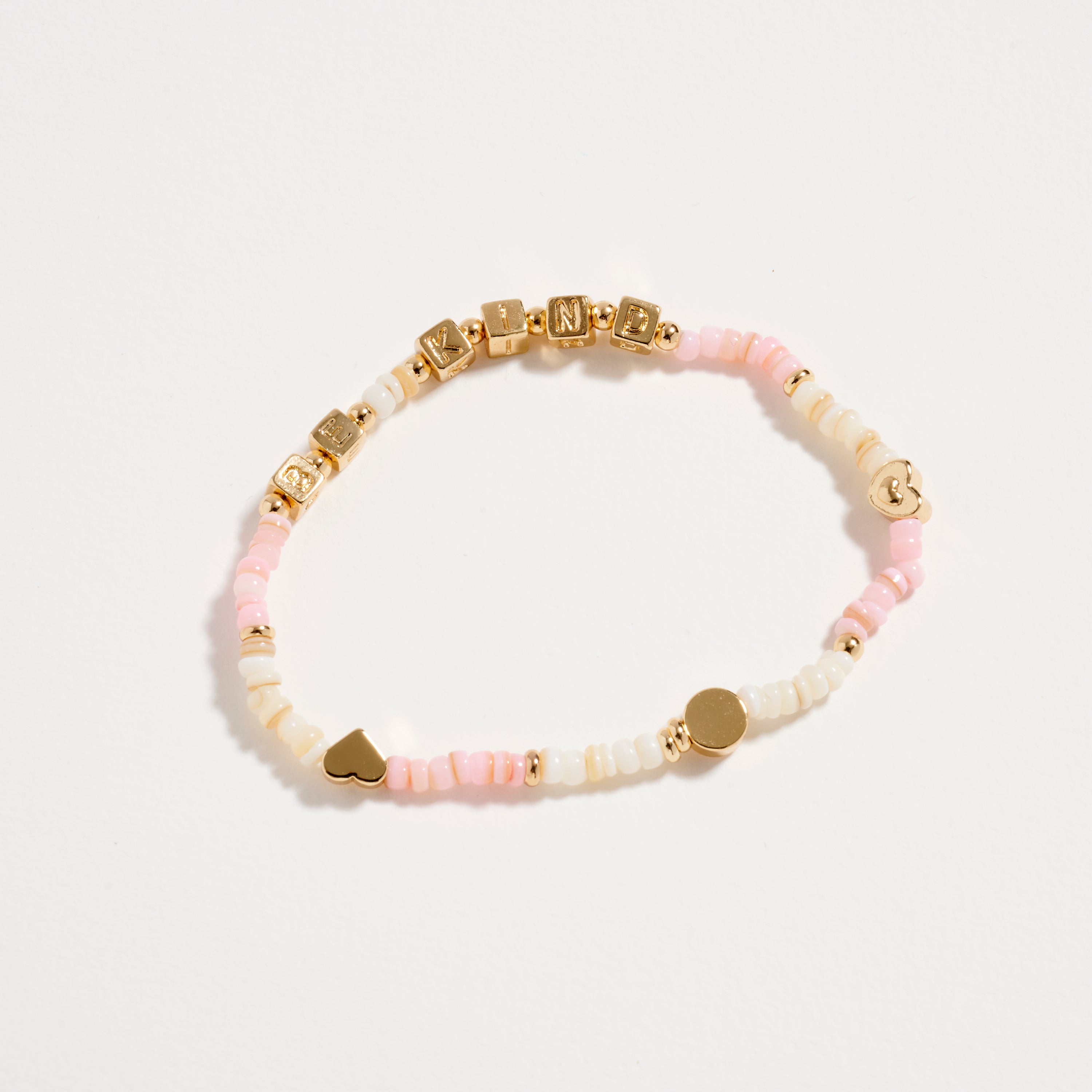 Beaded “Be Kind” Bracelet with Gold Letter Cubes & Heart Accents – Inspirational Stretch Bracelet