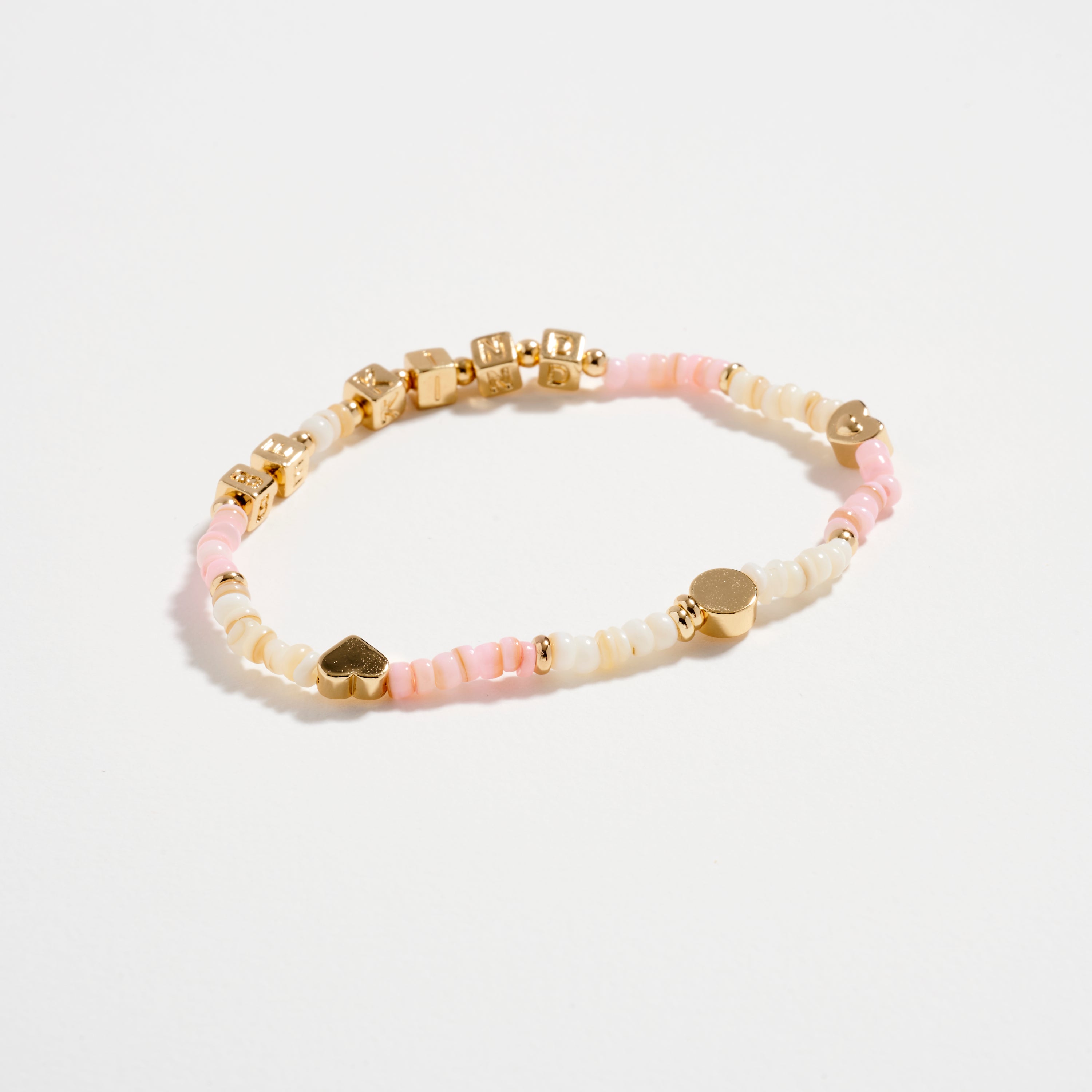 Beaded “Be Kind” Bracelet with Gold Letter Cubes & Heart Accents – Inspirational Stretch Bracelet