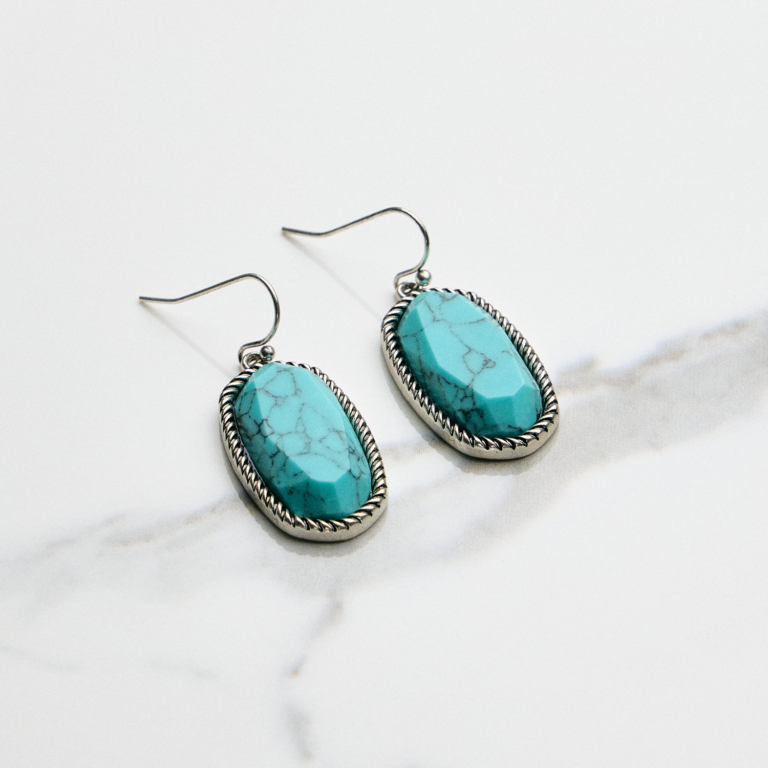 Turquoise Stone Oval Drop Hook Earrings