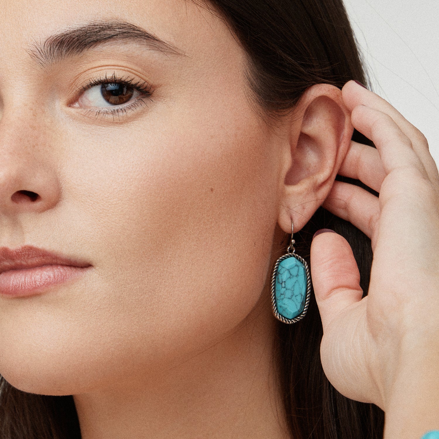 Oval Turquoise Hook Drop Earrings - Frem