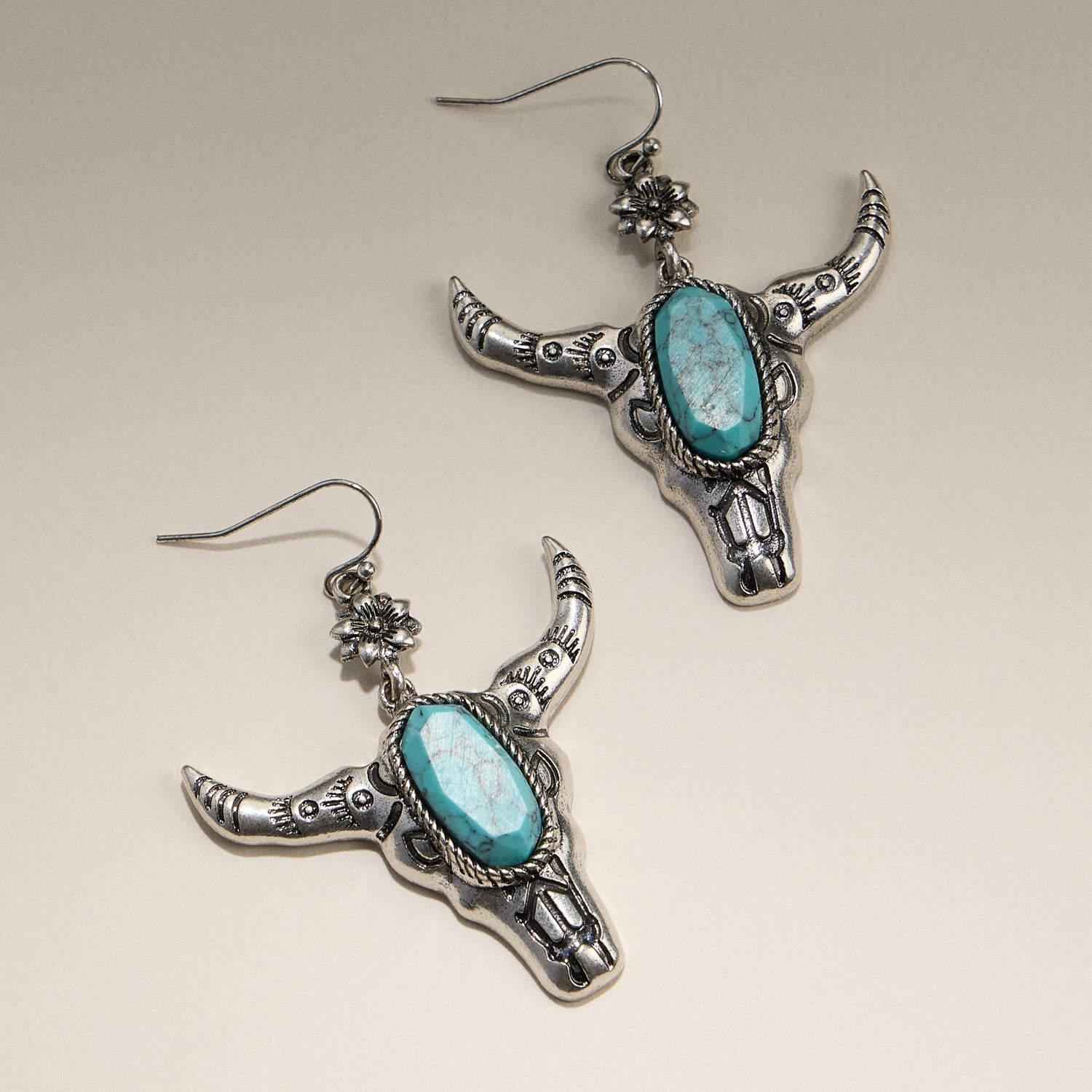 Turquoise Bull Skull Drop Earrings
