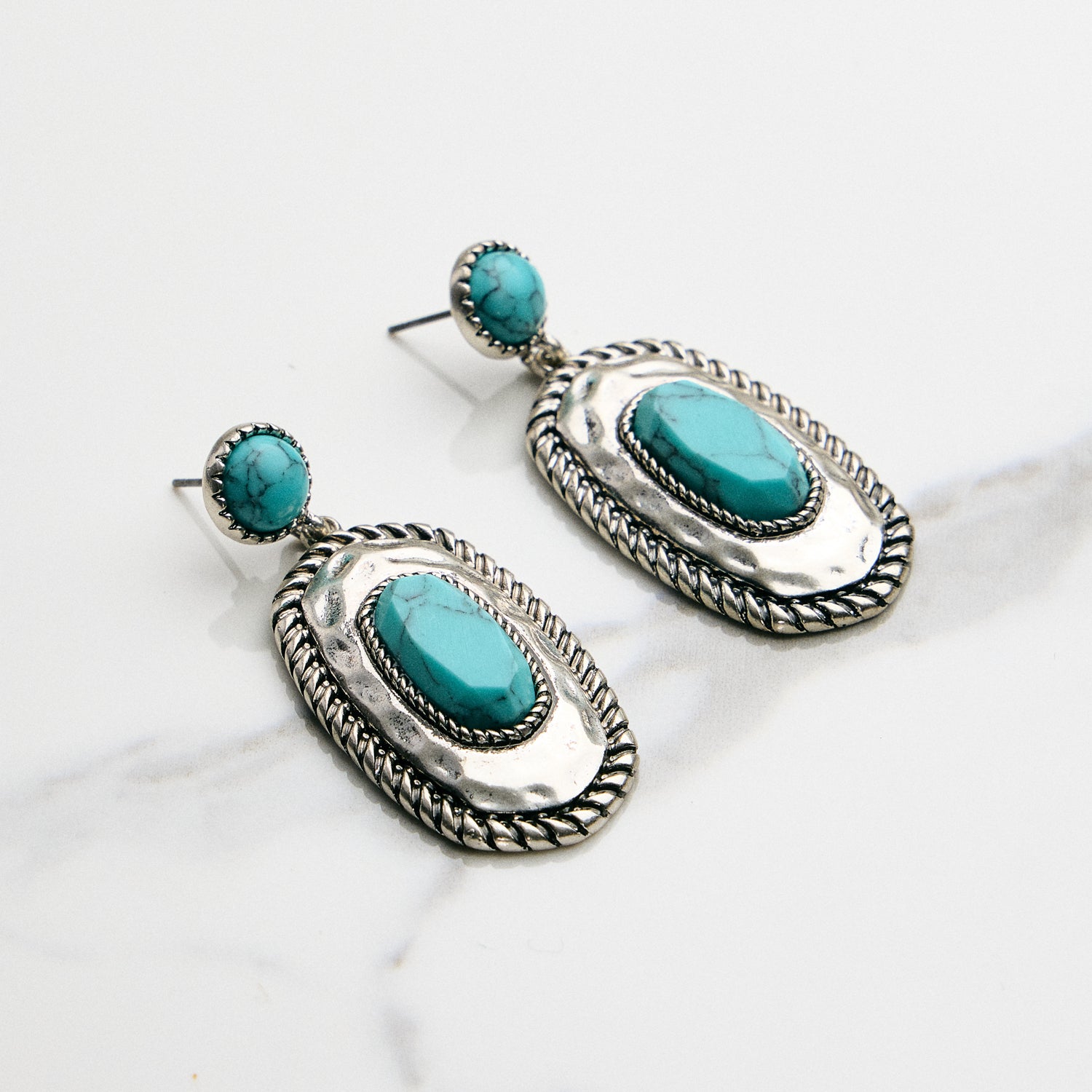 Turquoise Stone Oval Western Dangle Earrings