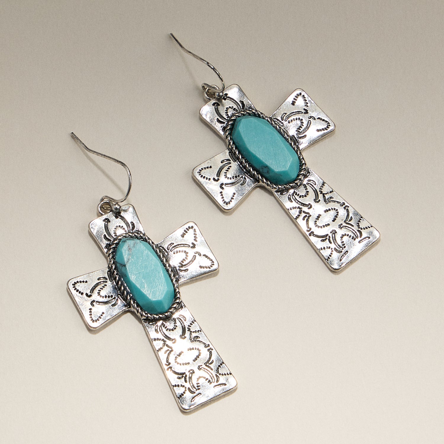 Crossed Turquoise Dangle Earrings