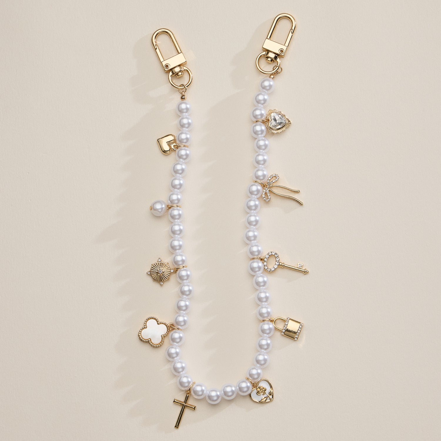 Gold Accent Bag Chain with Pearl Charm Detail